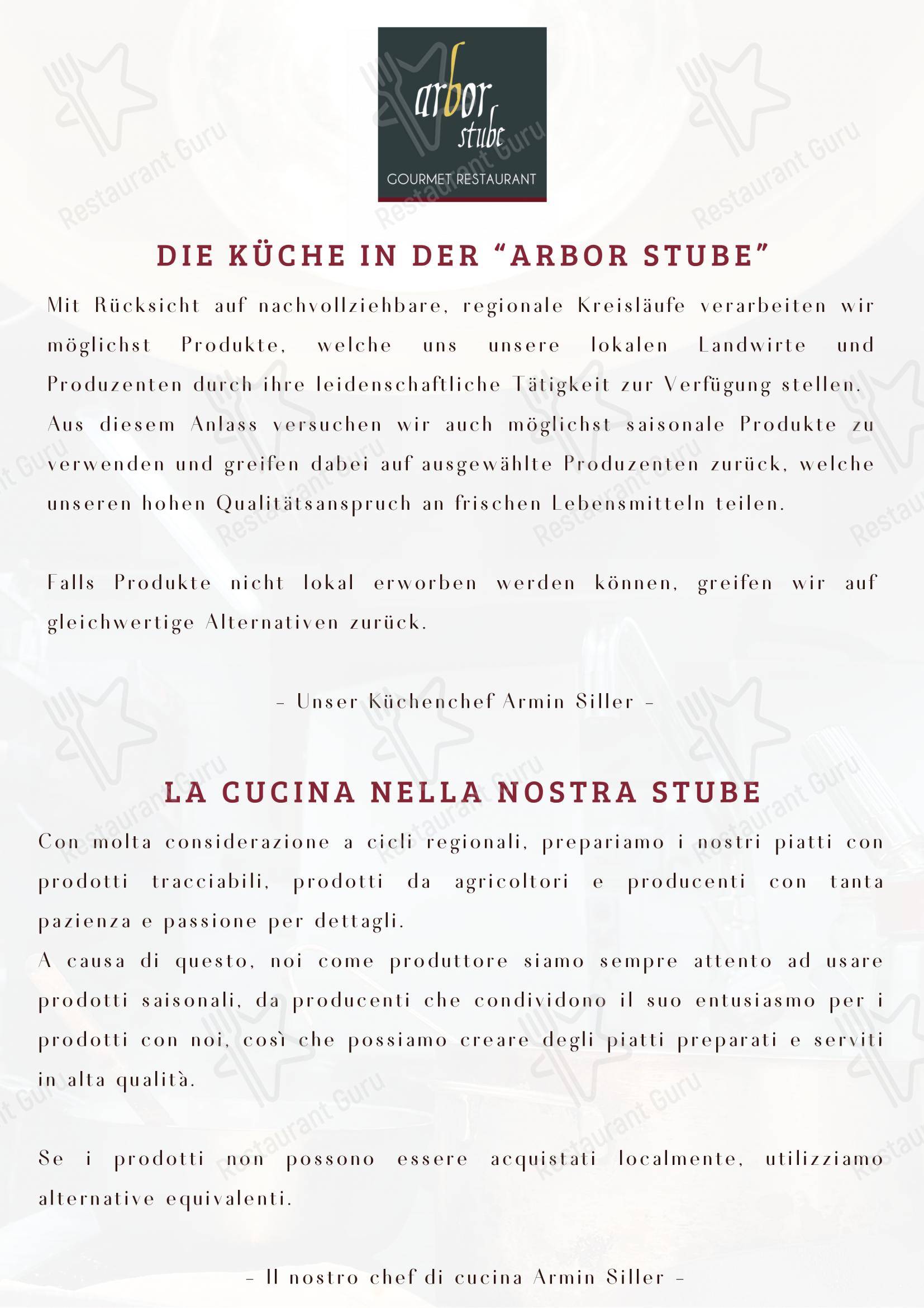 Menu di Ristorante Arbor Restaurant - Menu bar