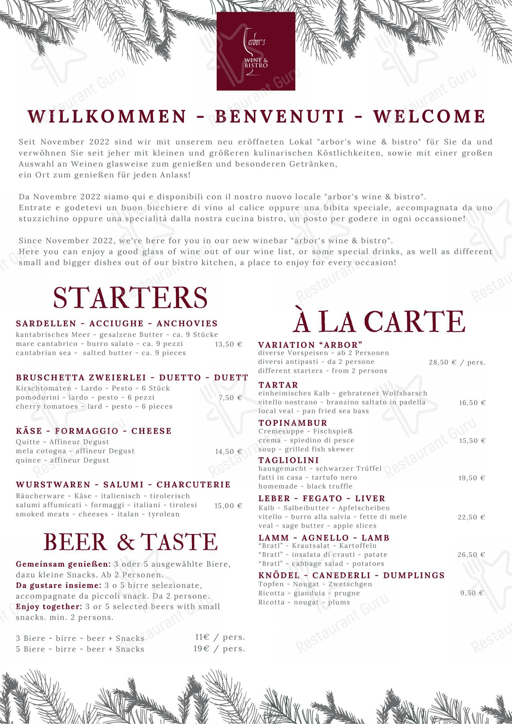 Ristorante Arbor Restaurant in Vipiteno - Menu