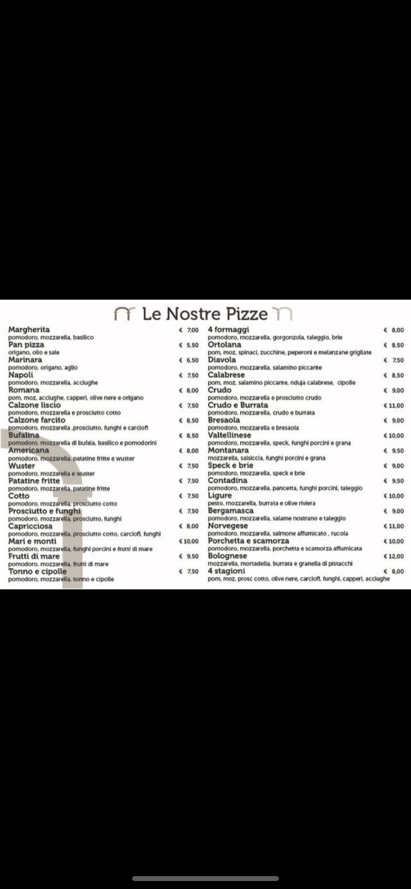 Menu de Ristorante pizzeria ai portici