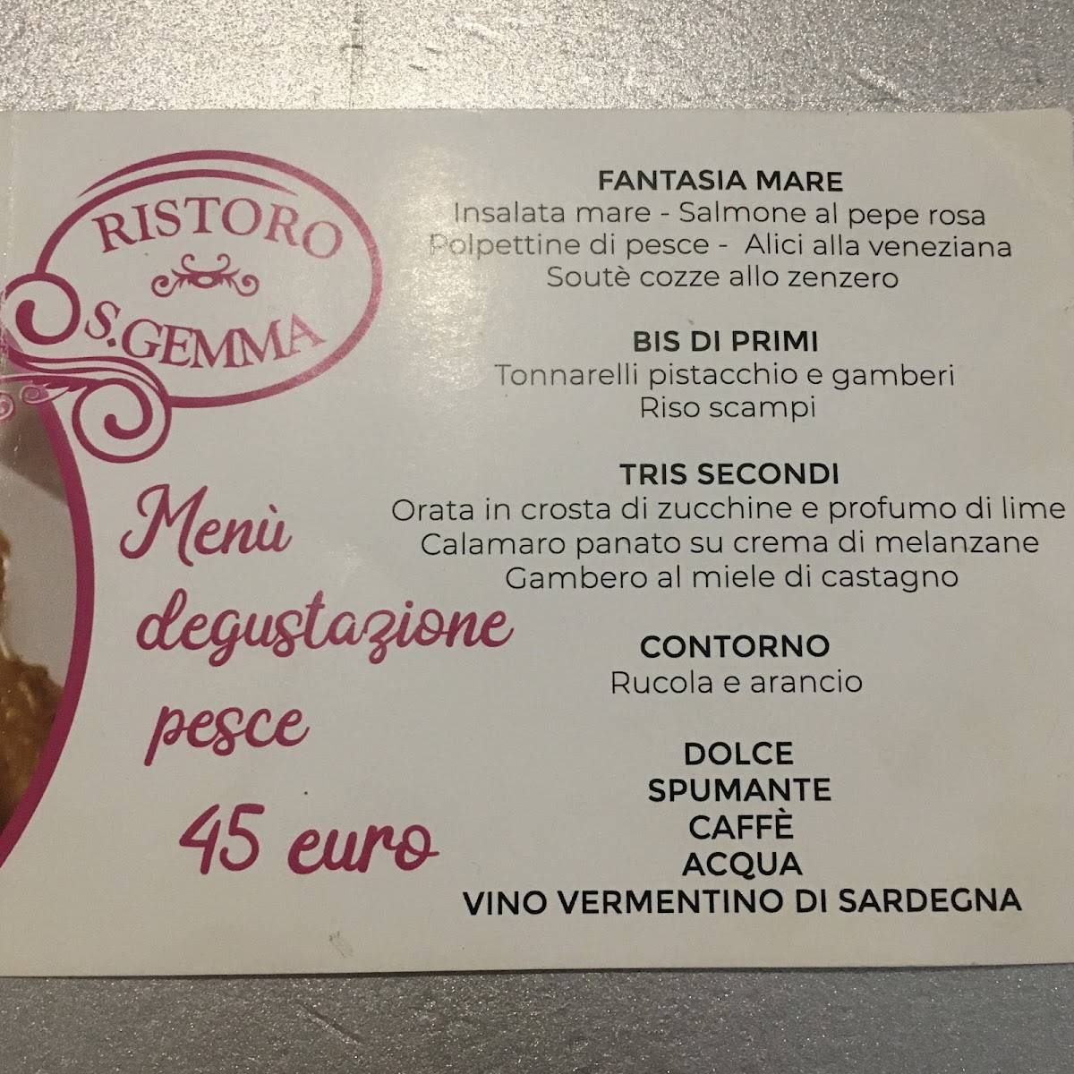 Menu di Ristoro Santa Gemma Ristorante pesce Boccea Casalotti 