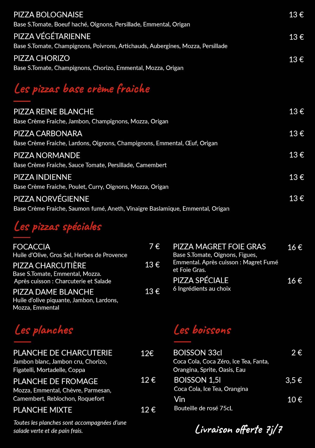 Menu au Rituel Pizza restaurant, La Garde