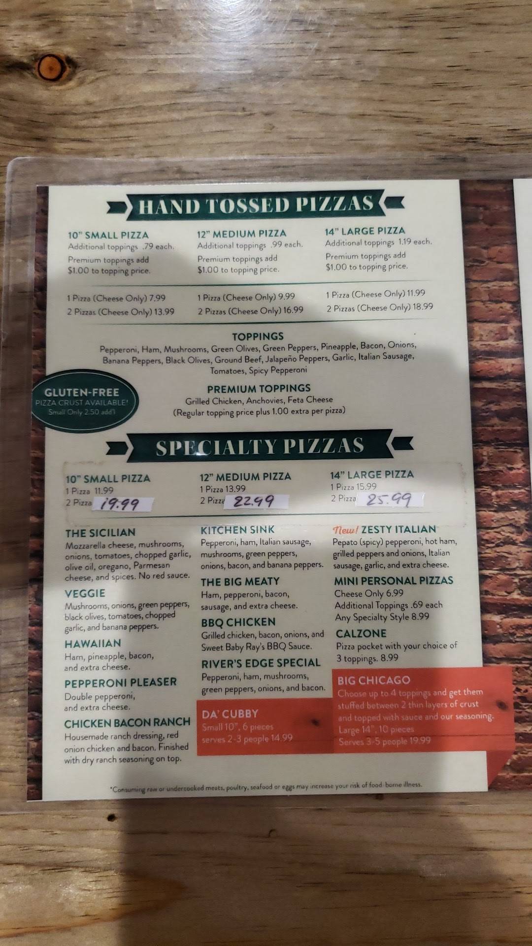 Menu at River's Edge Pizza Pub & Grill, Dundee