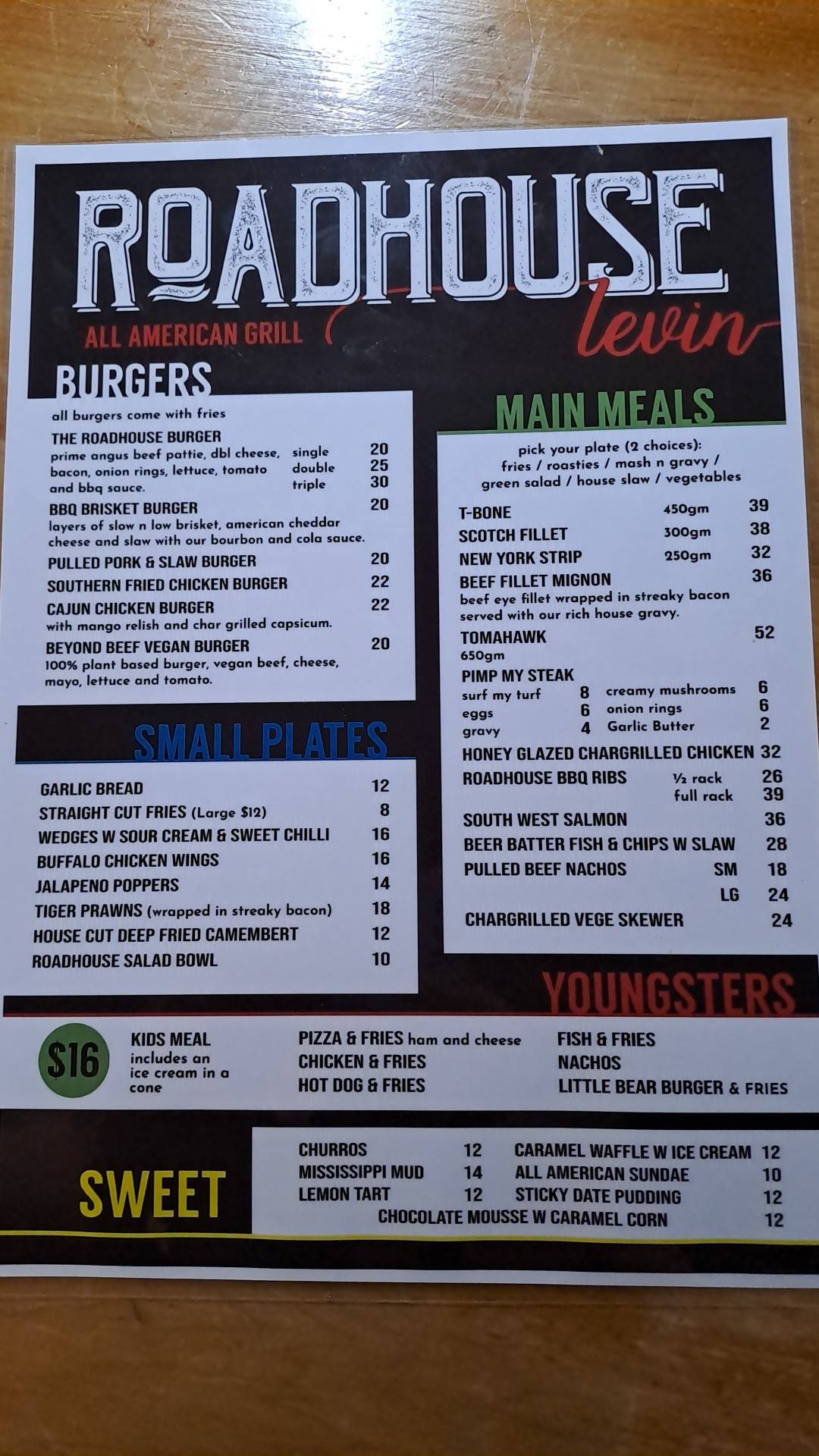 Menu at Roadhouse Bar and Grill, Levin