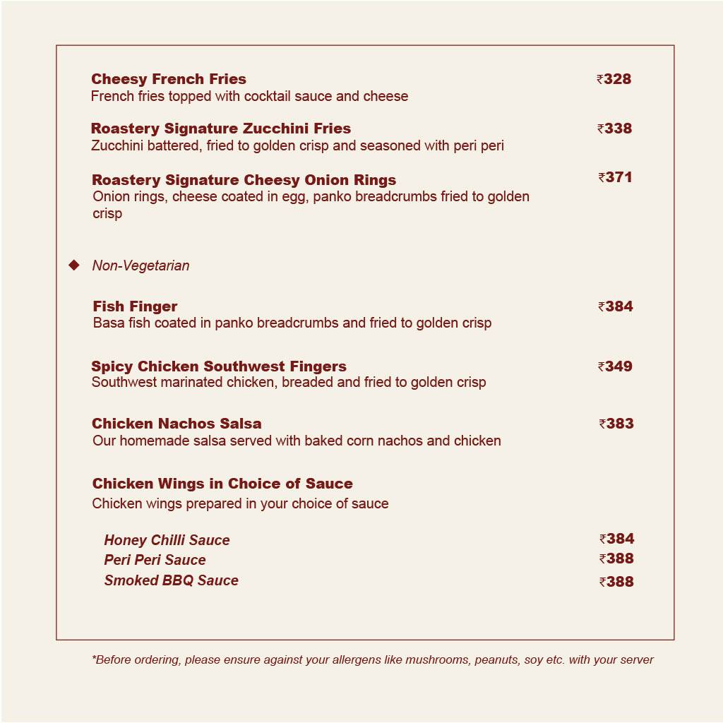 Roastery Coffee House Vaishali Nagar menu