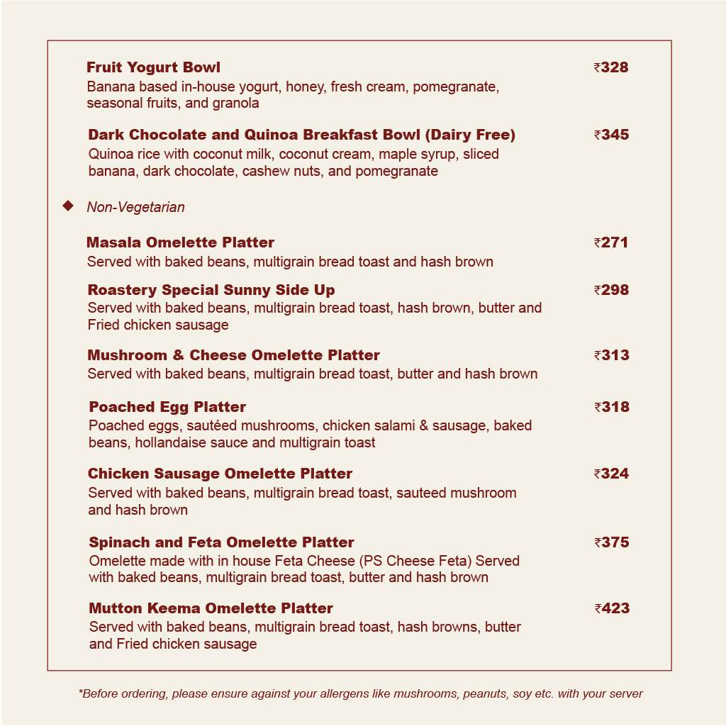 Roastery Coffee House Vaishali Nagar menu