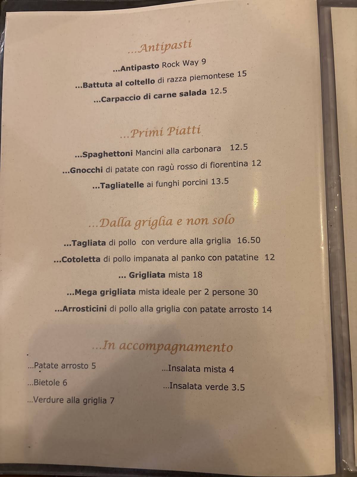 Menu di Rock Way Ciccia & Pizza 