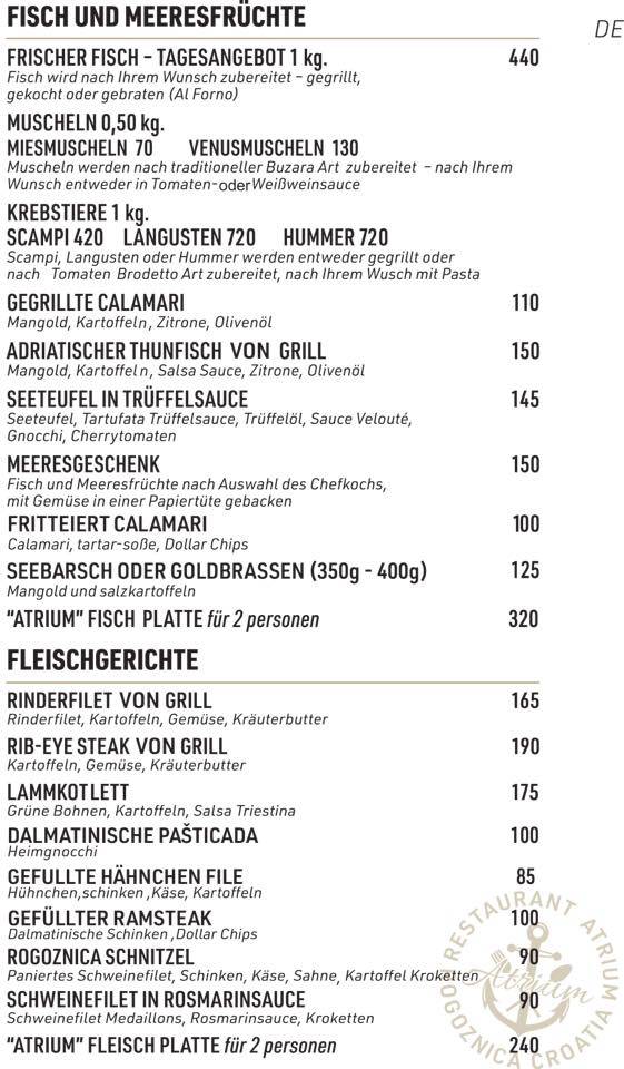 Menu di Restoran Atrium 