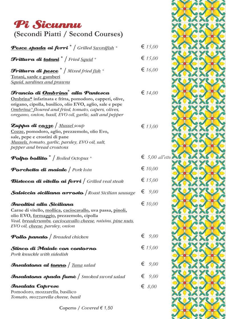 Menu di Rollo' Trattoria & Gastronomia Siciliana 