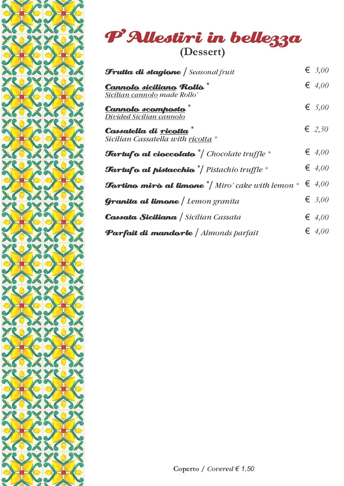 Menu di Rollo' Trattoria & Gastronomia Siciliana 