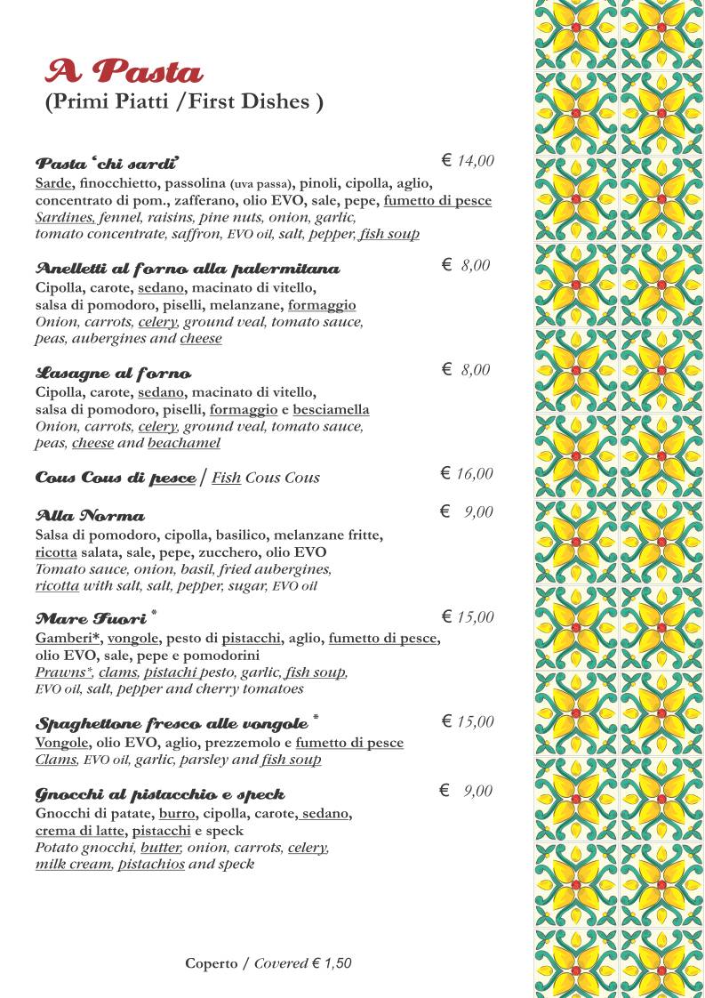 Menu di Rollo' Trattoria & Gastronomia Siciliana 
