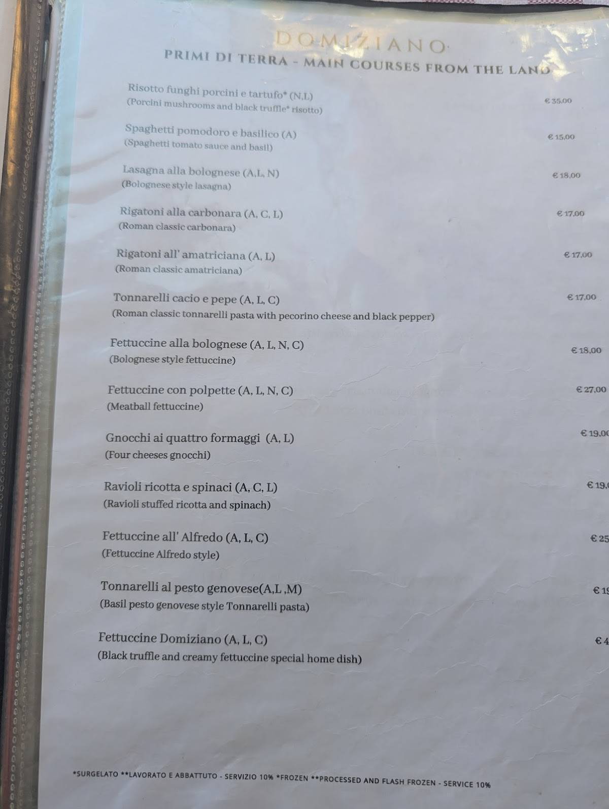 Menu di Caffè Domiziano 