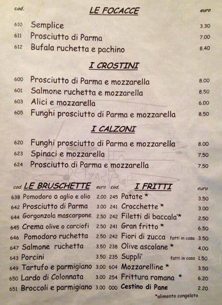 Menu de Ristorante La Piazzetta