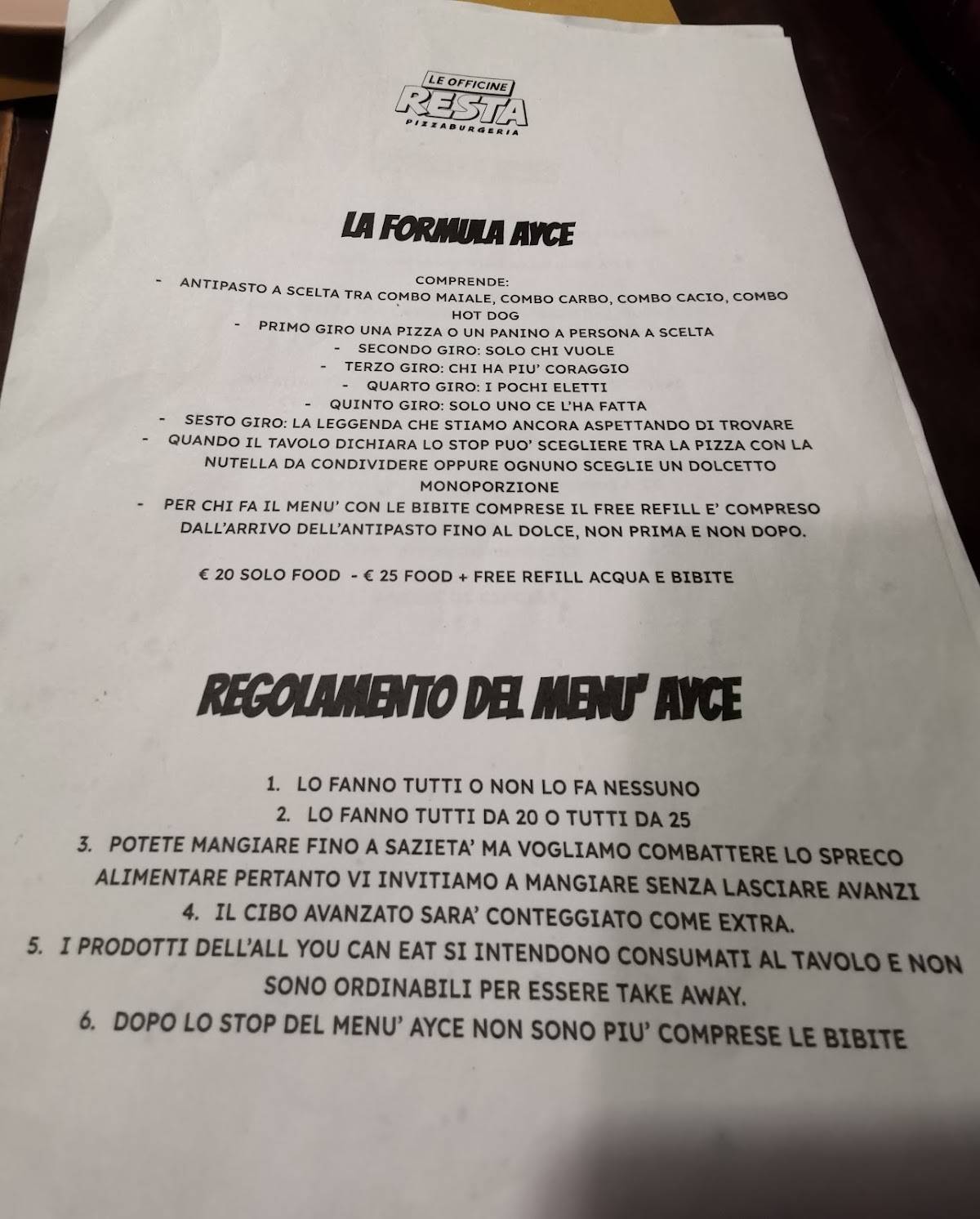 Menu di Le Officine Resta 