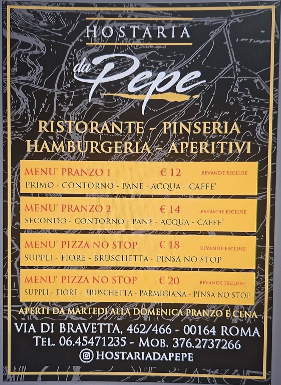 Menu di Pepe Restaurant 