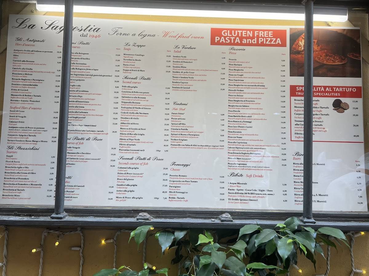 Menu di Ristorante Pizzeria La Sagrestia 