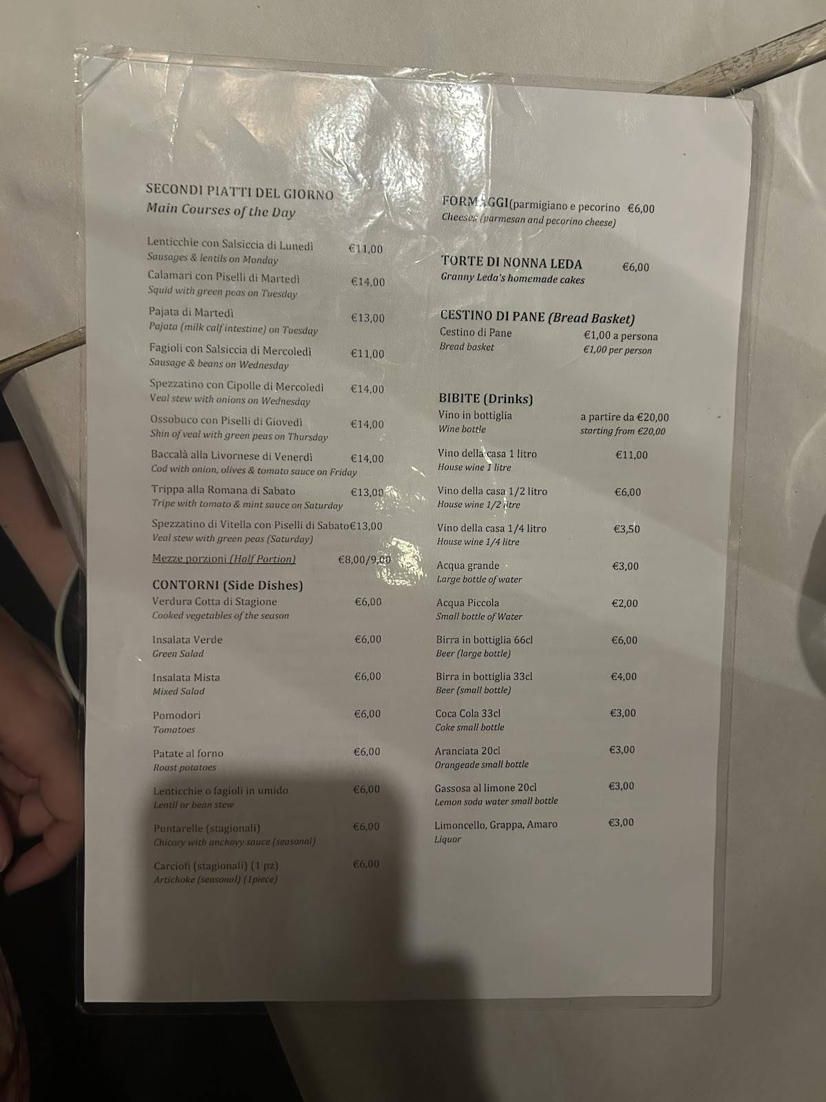 Menu di Trattoria da Augusto 