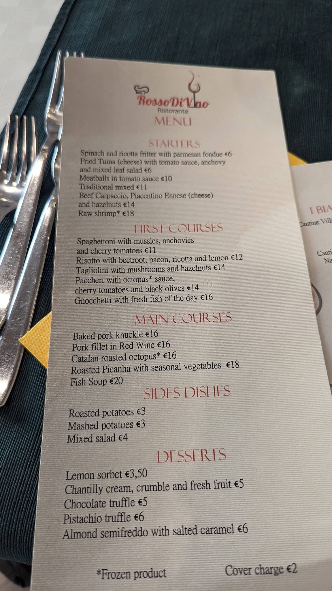 Menu di Rosso DiVino 