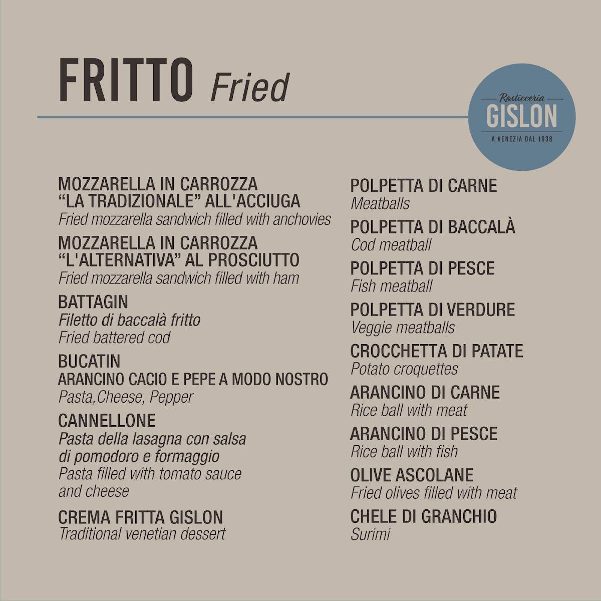 Menu di Rosticceria Gislon 