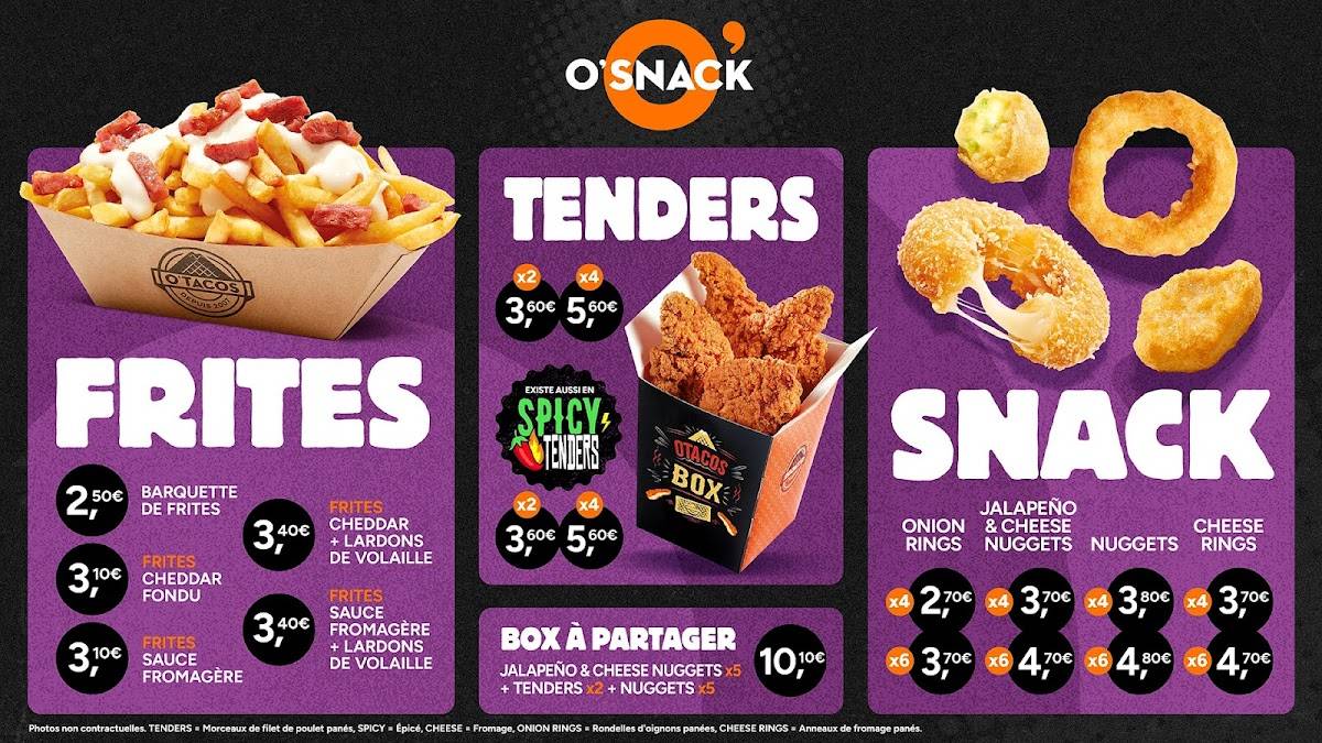 Menu de O'Tacos Rouen Rive Droite