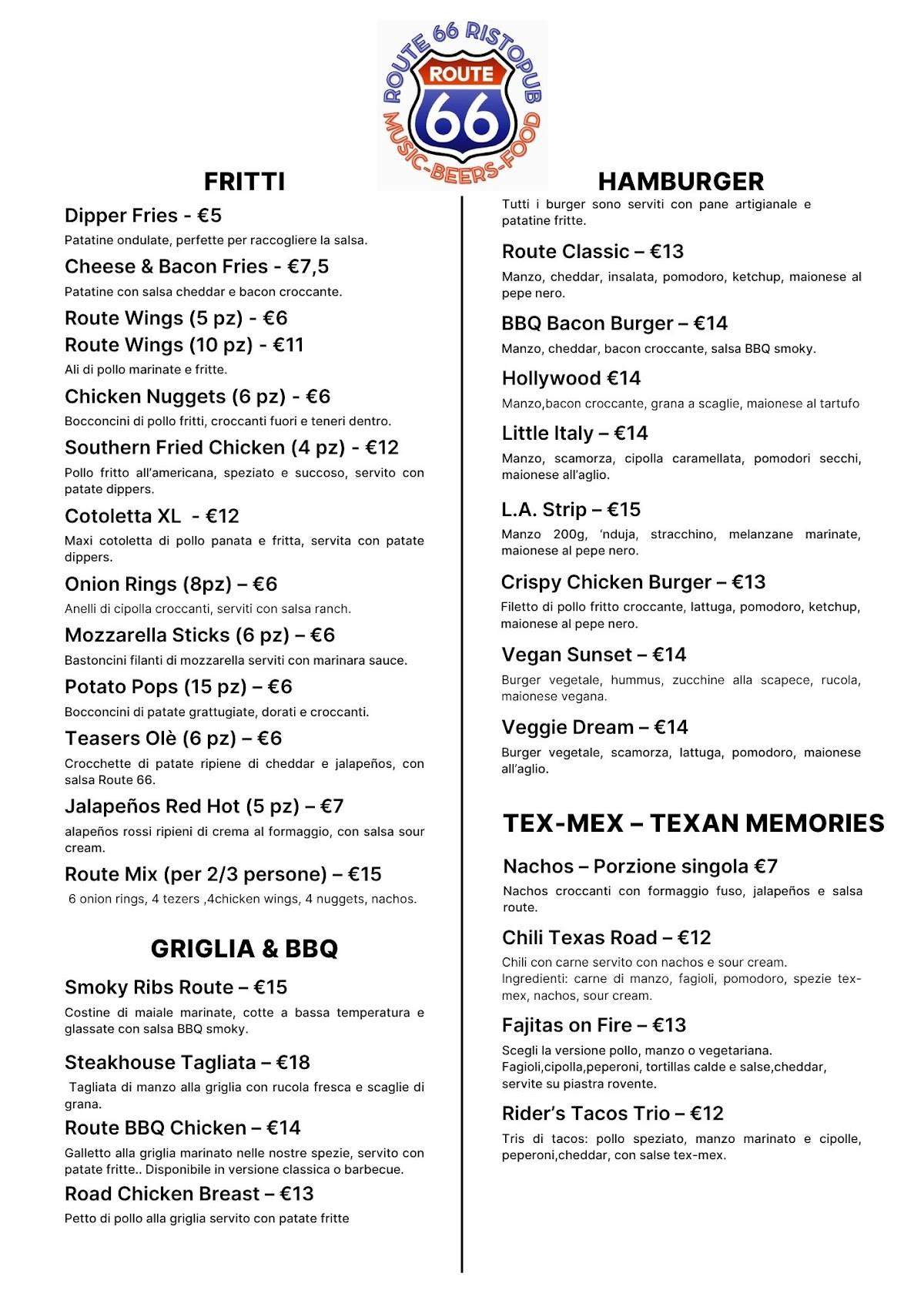Menu di Route 66 