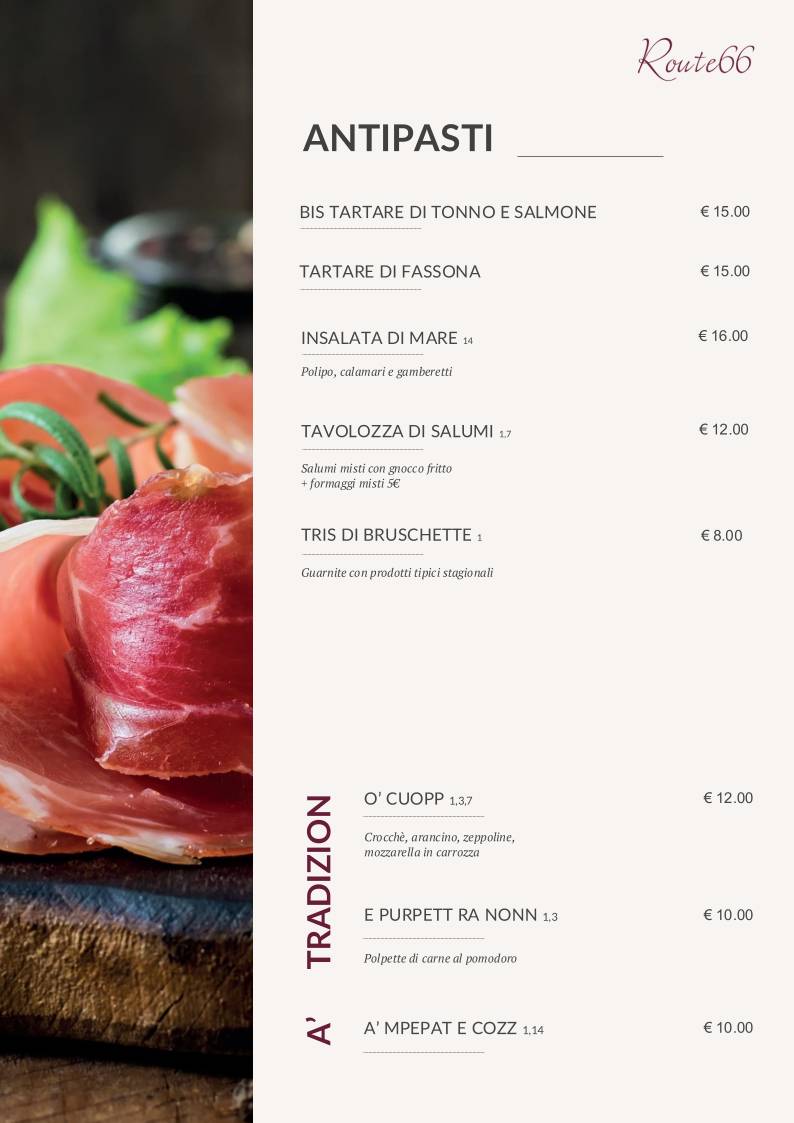 Menu di Route 66 Ristorante Pizzeria Italiano 