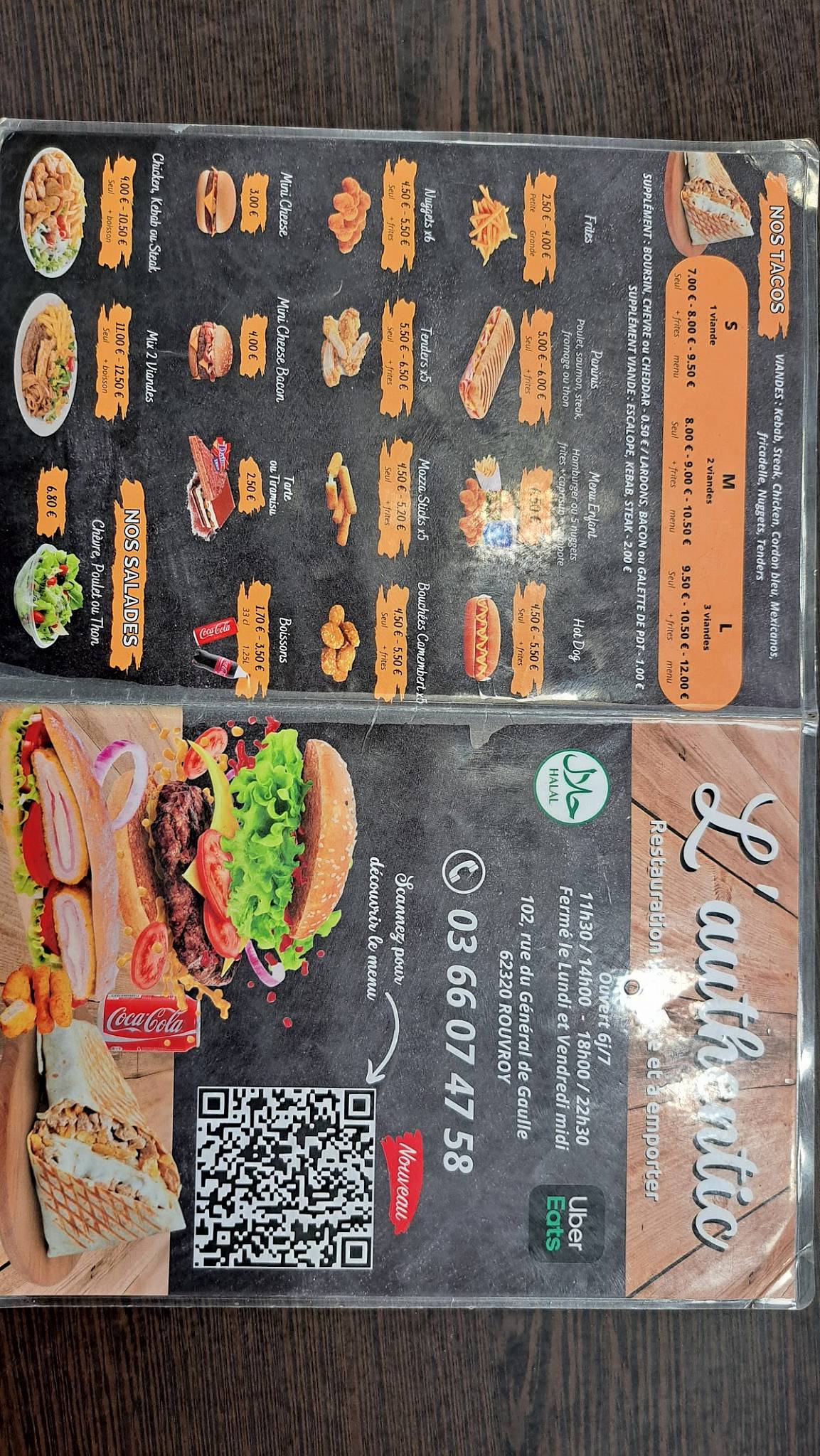 Menu de L'AUTHENTIC