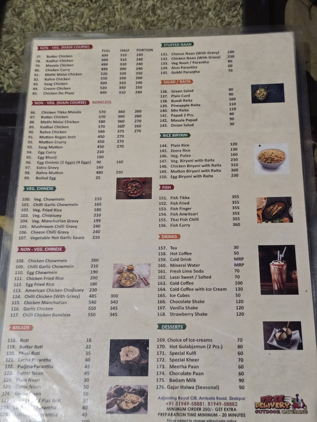 Royal Dhaba menu