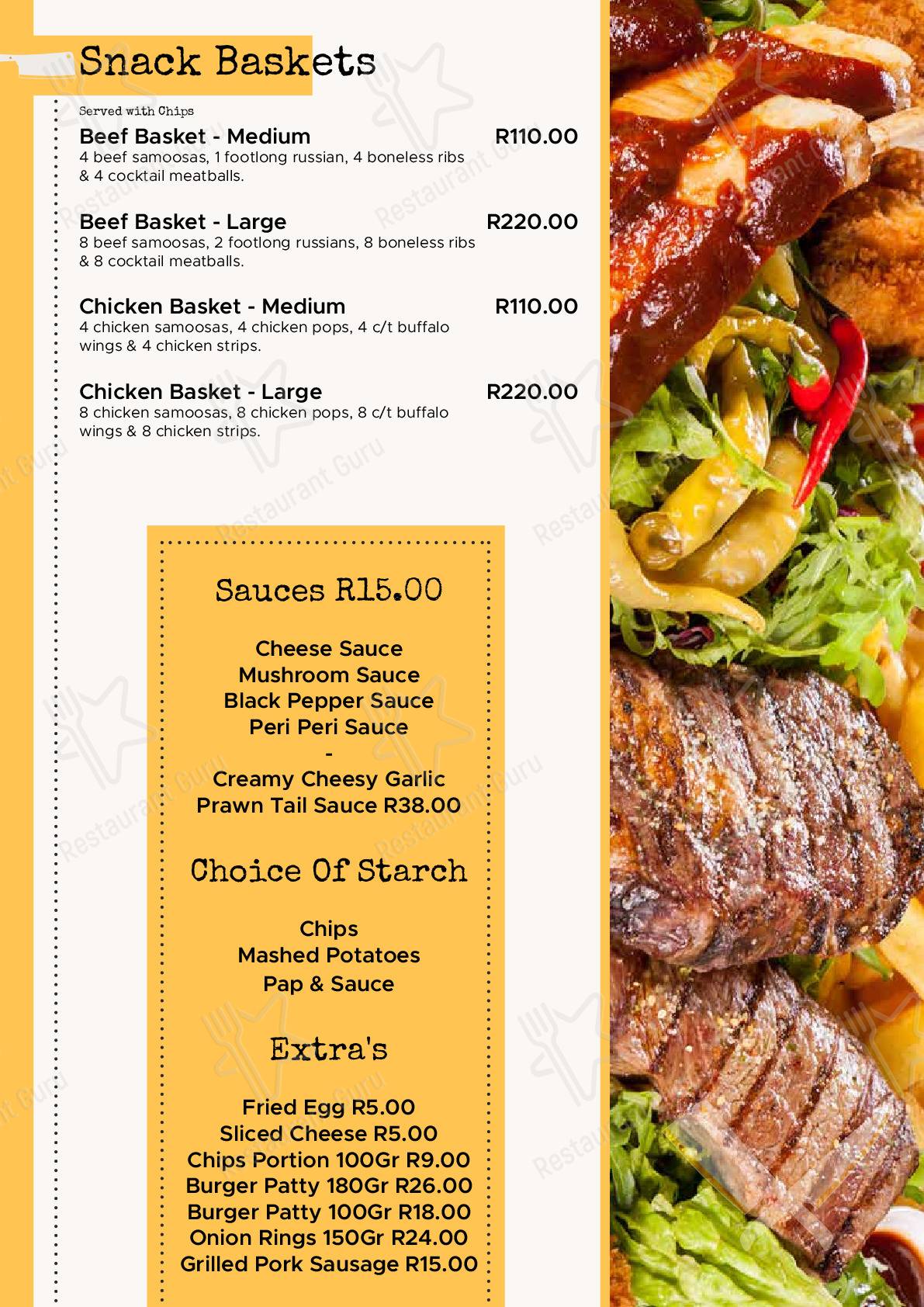 Menu pour Landdros Pub - plats et boissons