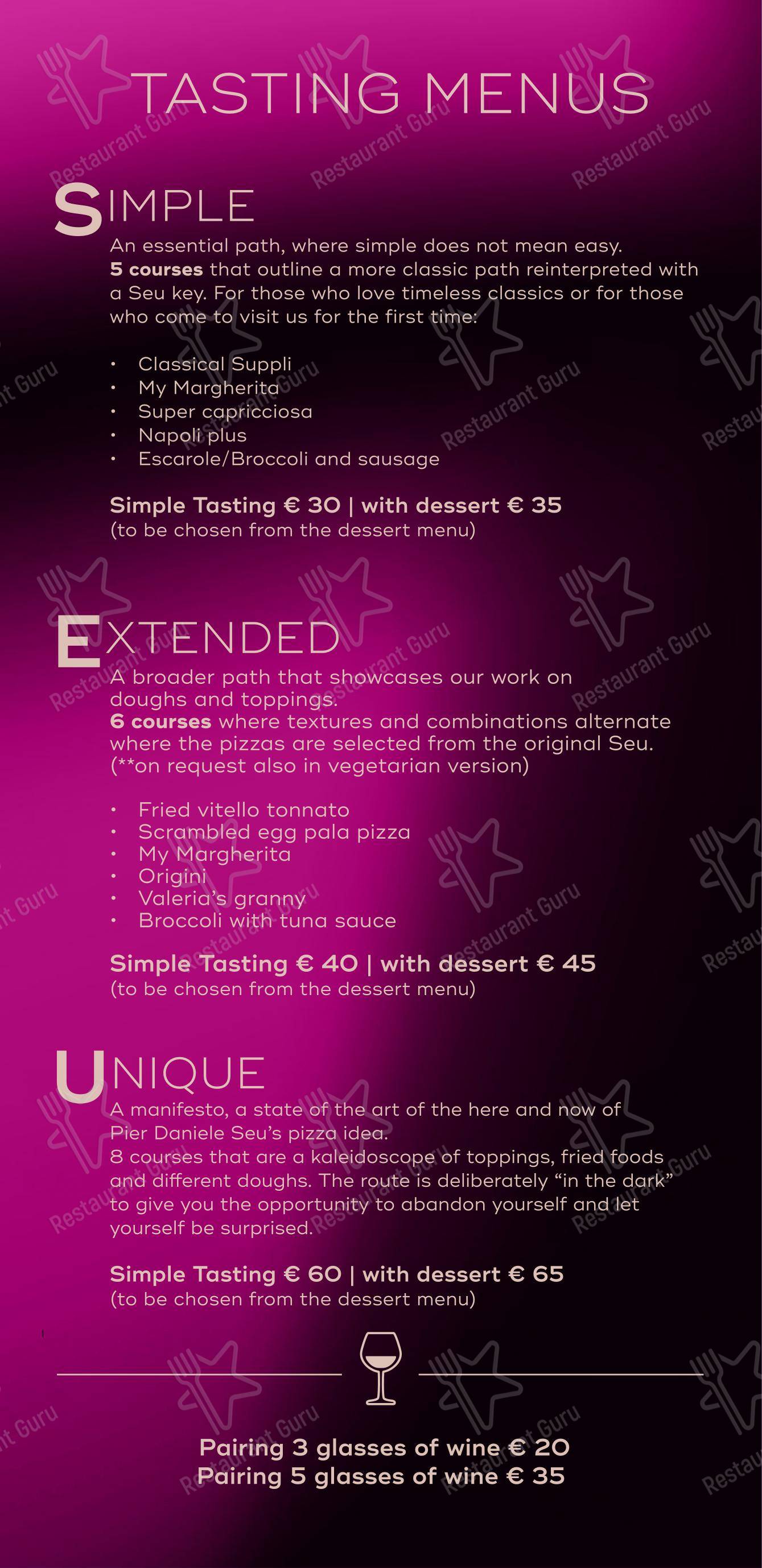 Menu per SEU Pizza in Roma