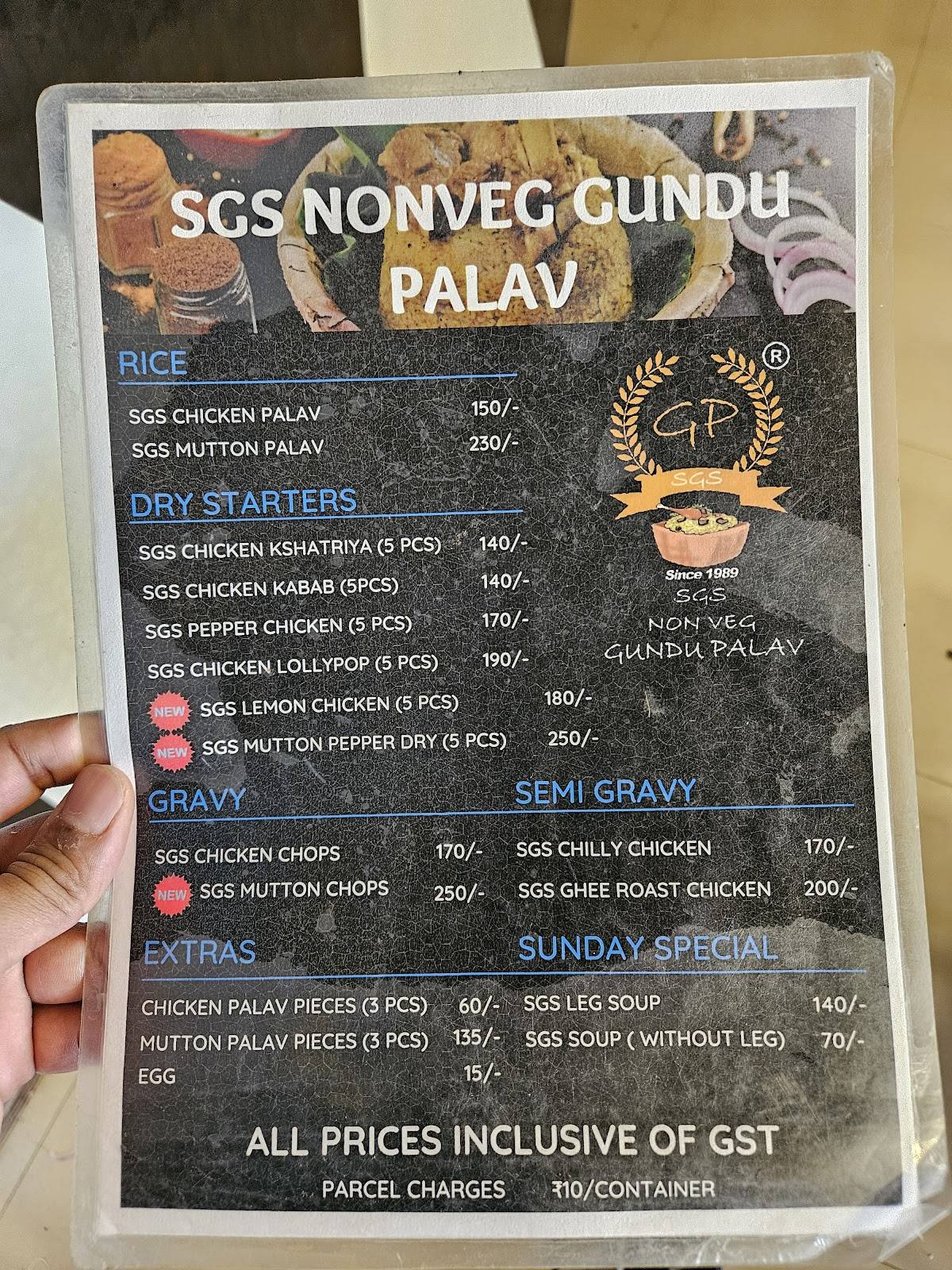 SGS NONVEG GUNDU PALAV MYSURU menu