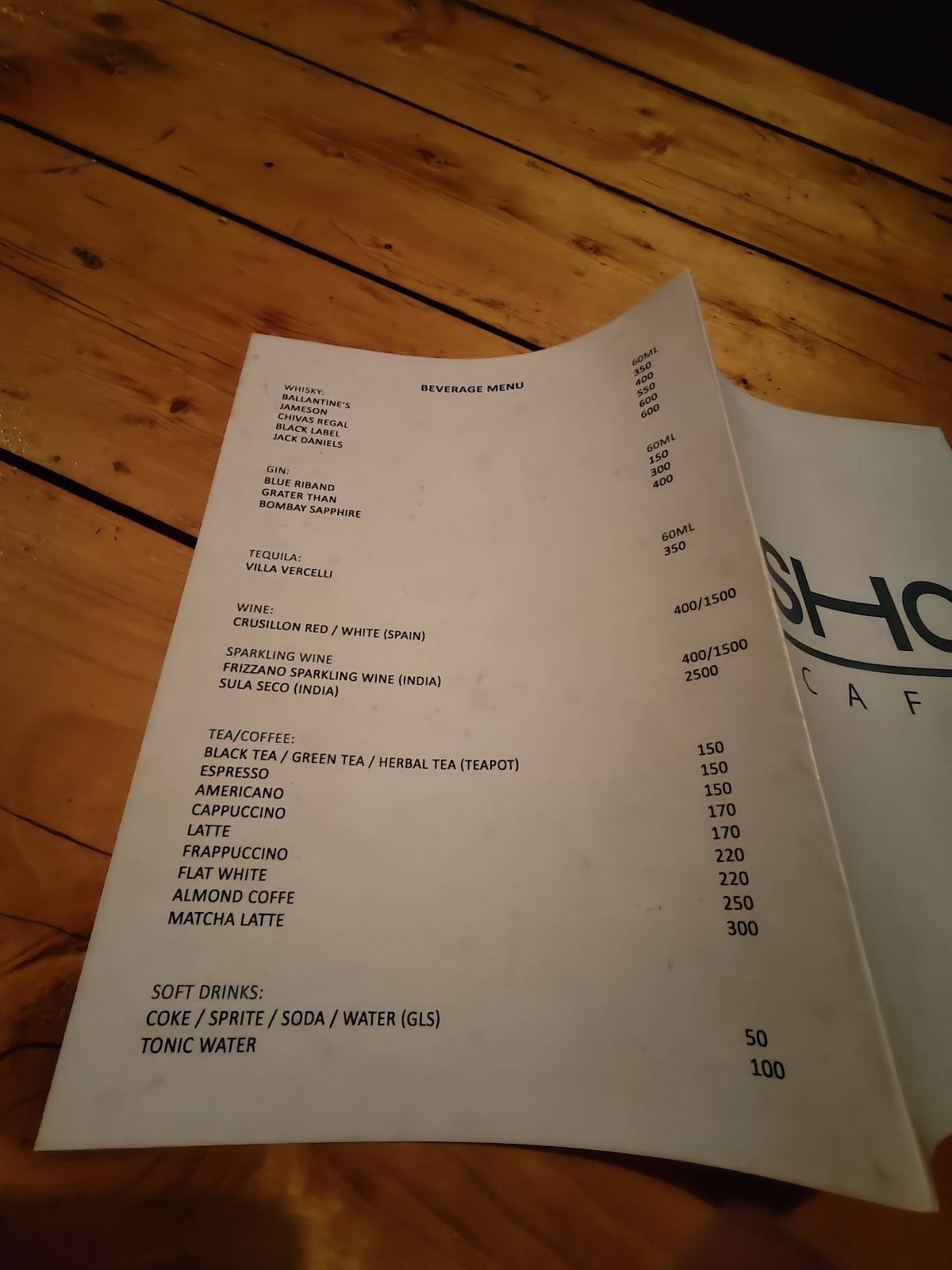 SHO CAFE menu