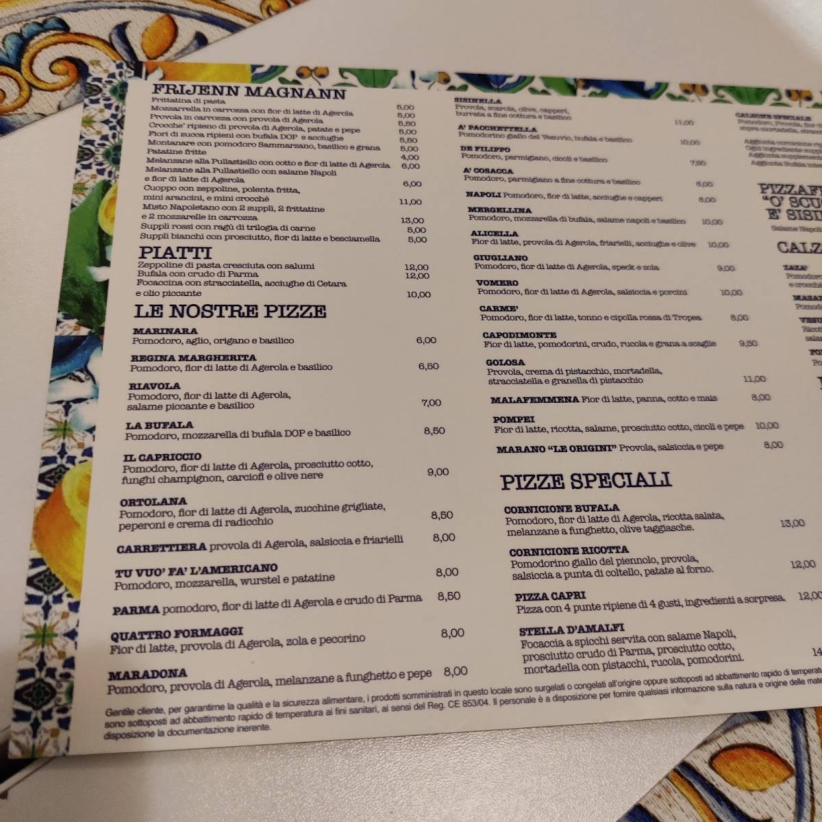 Menu di Pizzeria SISINELLA Legnano 