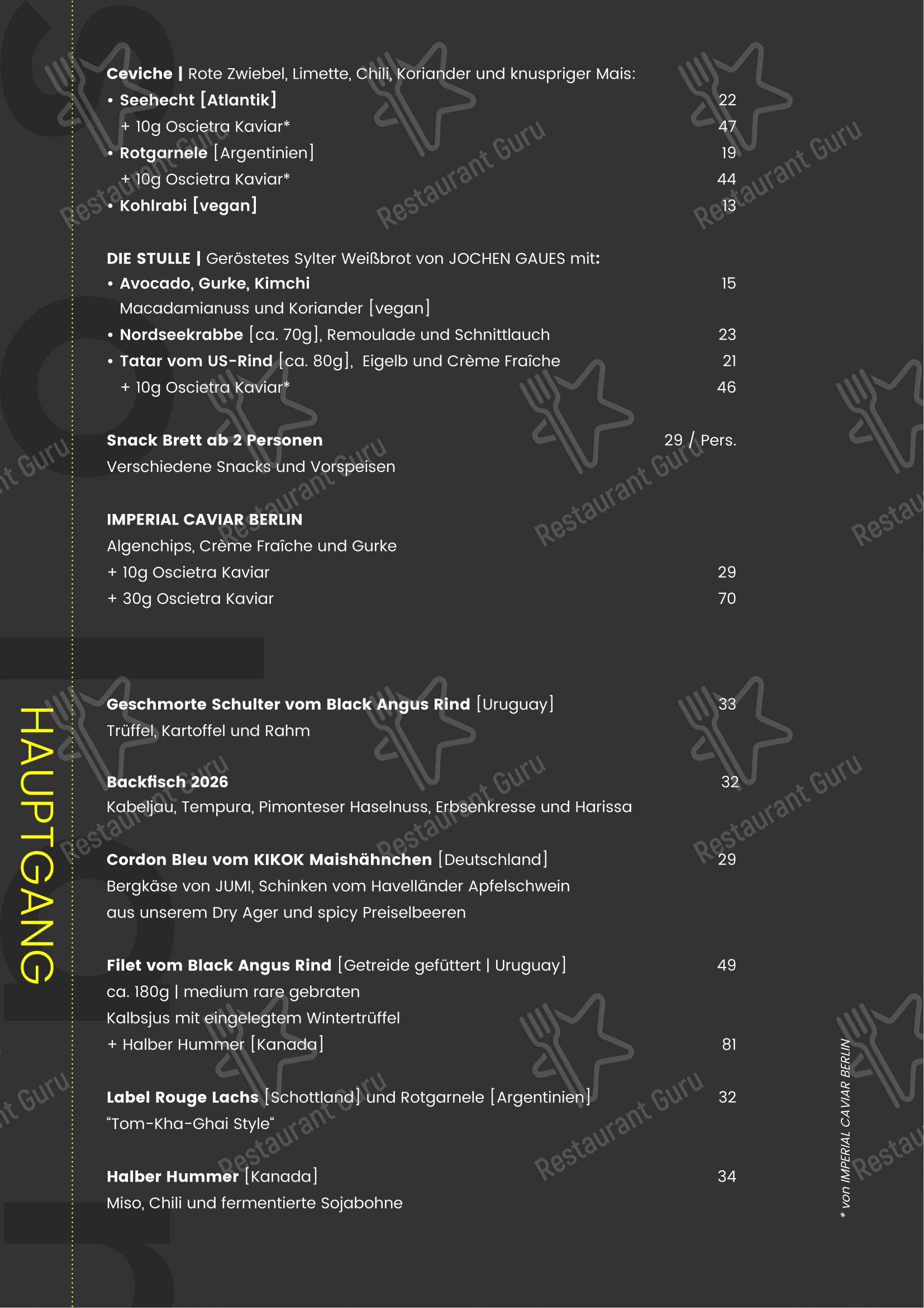 Menu pour SOLAR Sky-Bar Restaurant Lounge - Menu