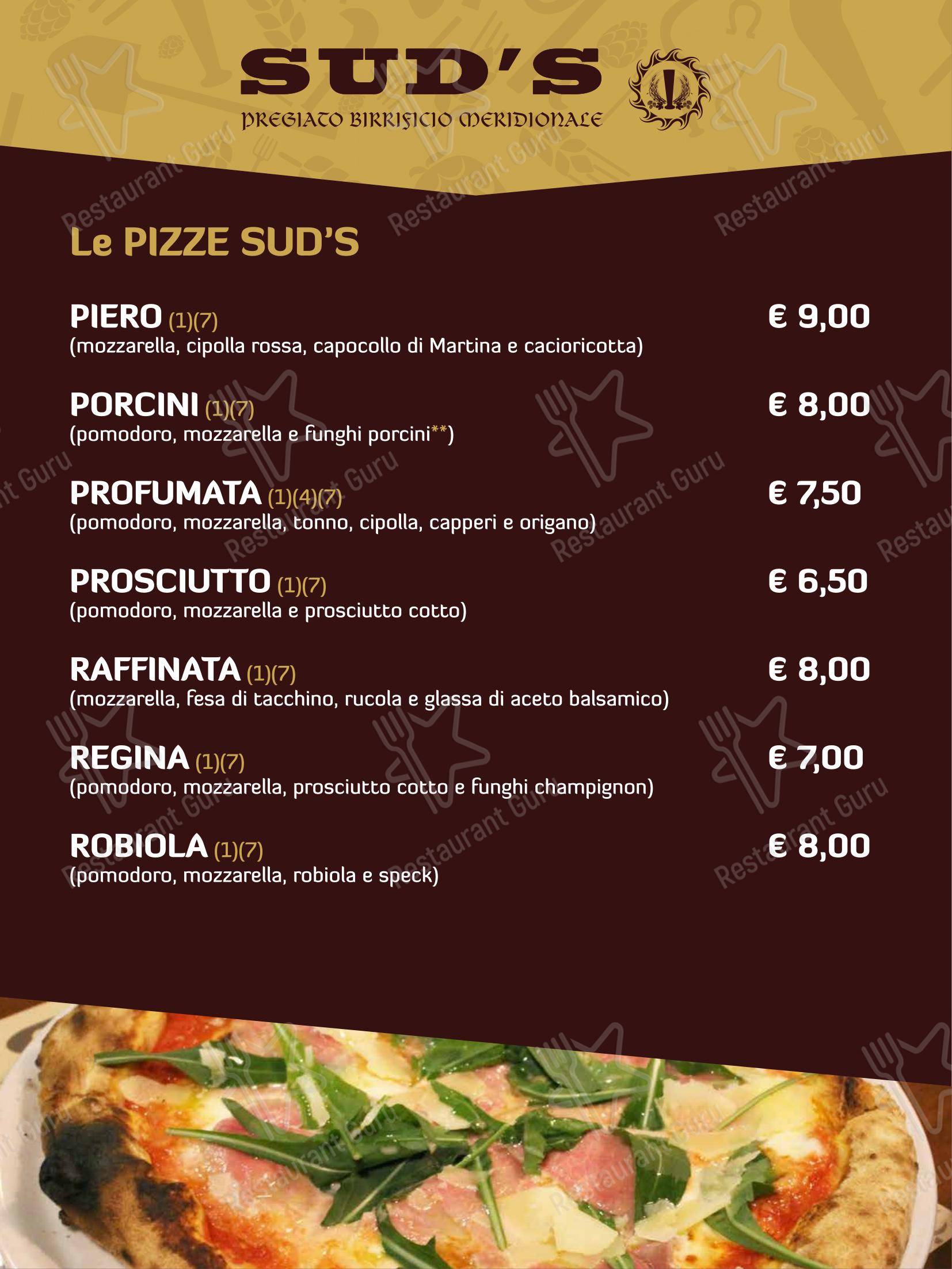 Menu di Sud's - Menu