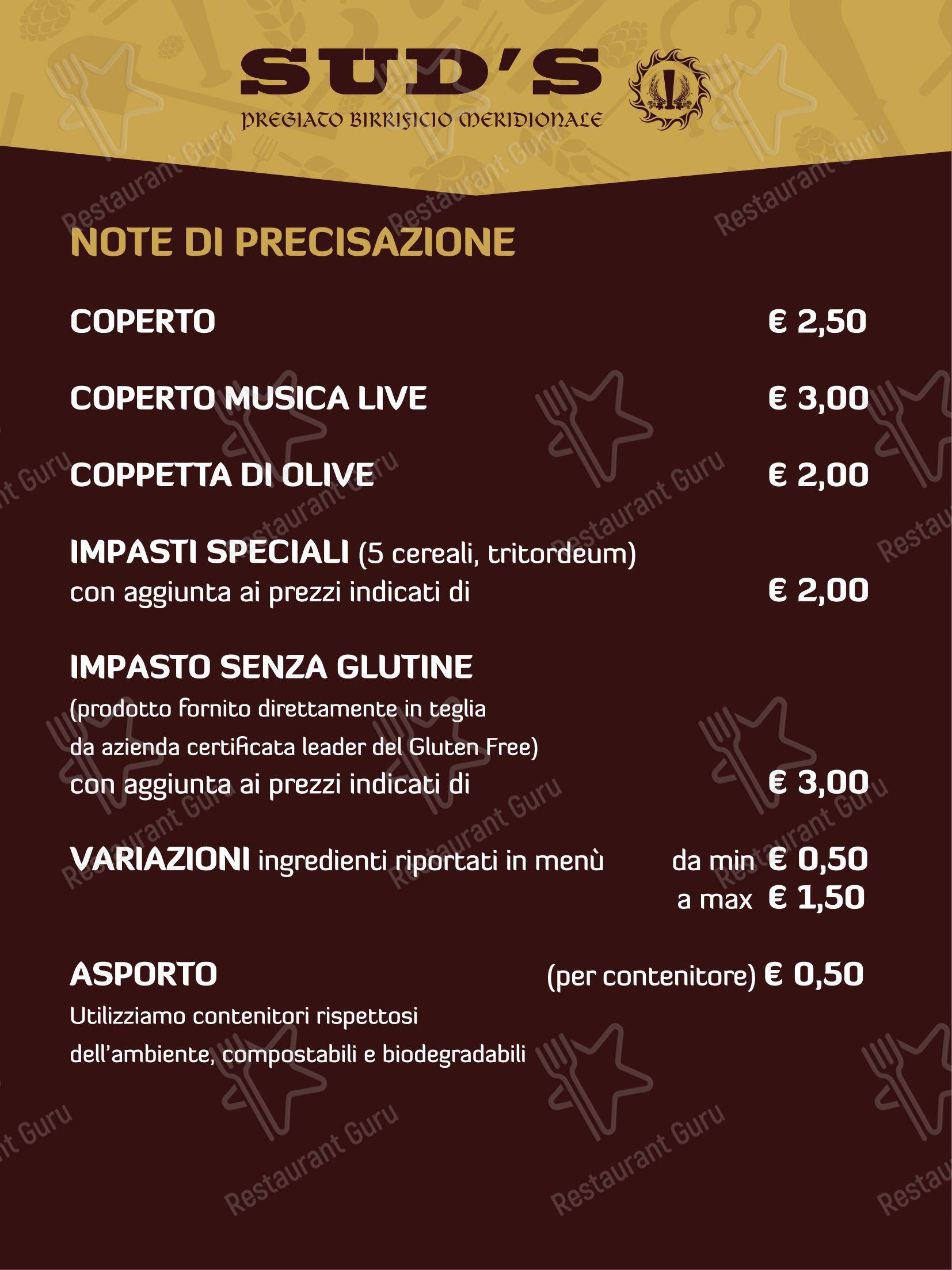 Sud's in Noci - Menu