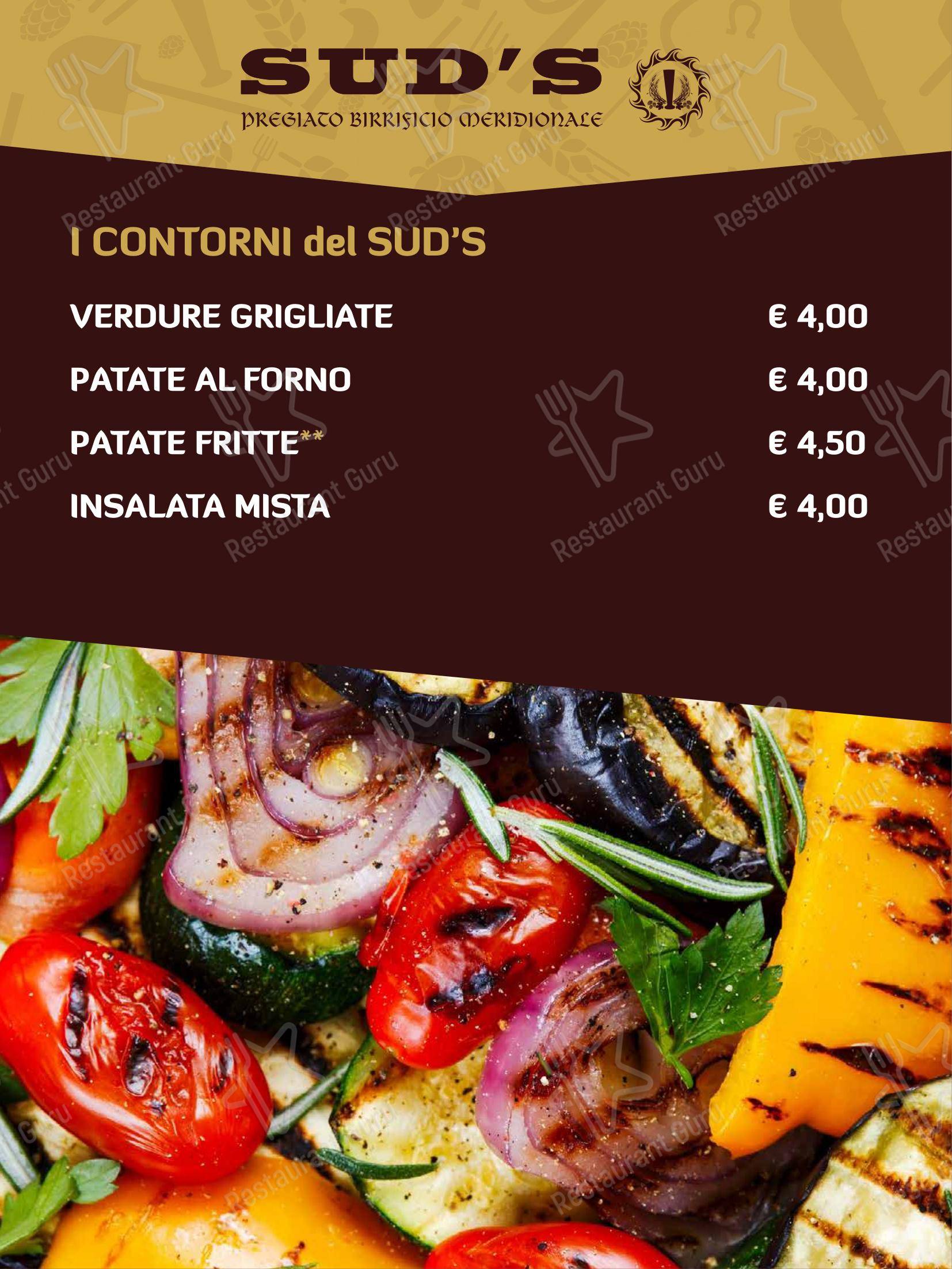 Menu per Sud's ristorante