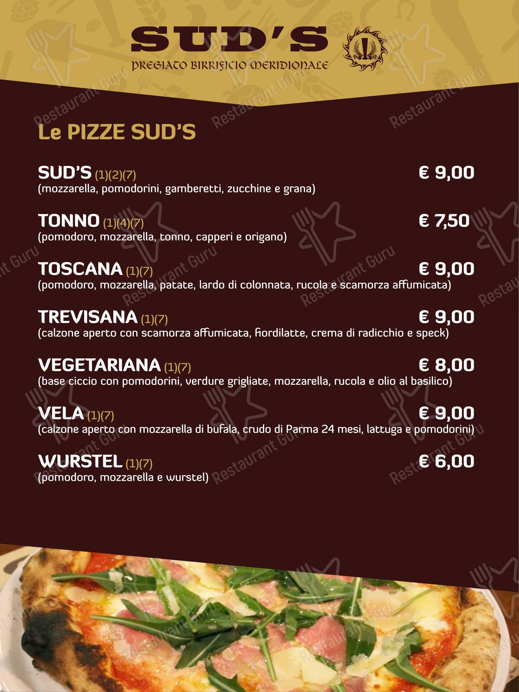 Menu per Sud's ristorante