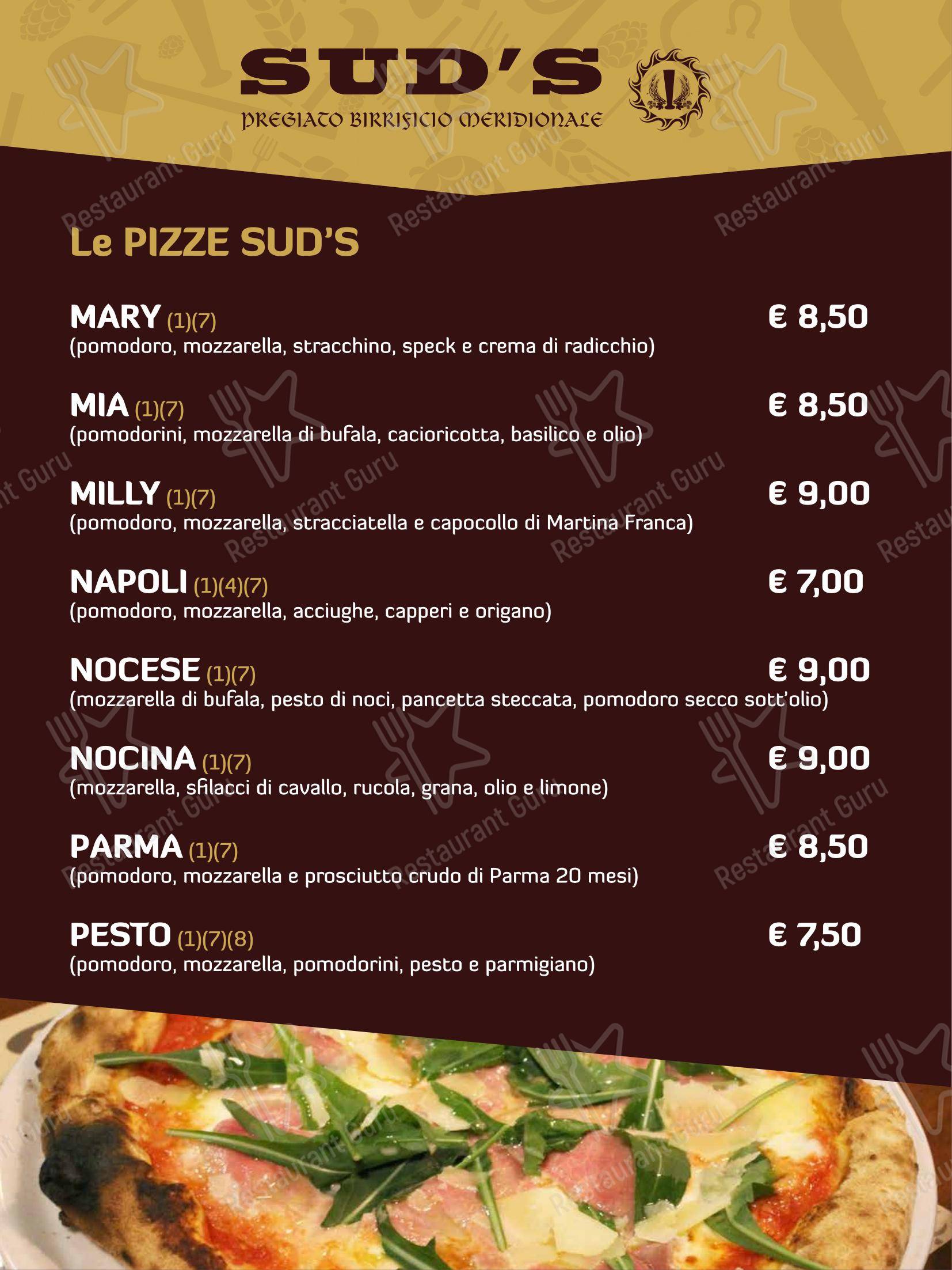 Sud's in Noci - Menu