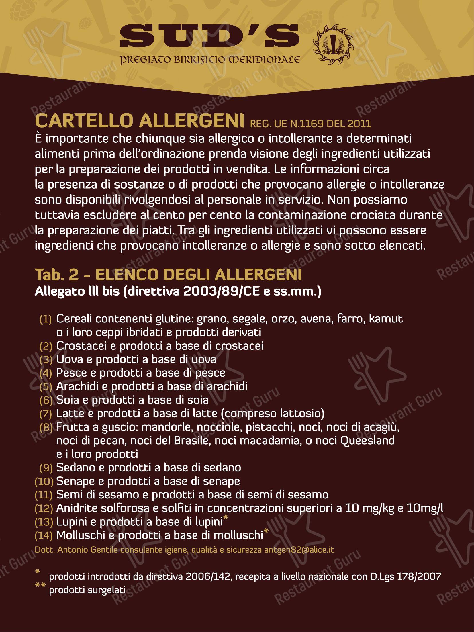 Menu per Sud's in Noci