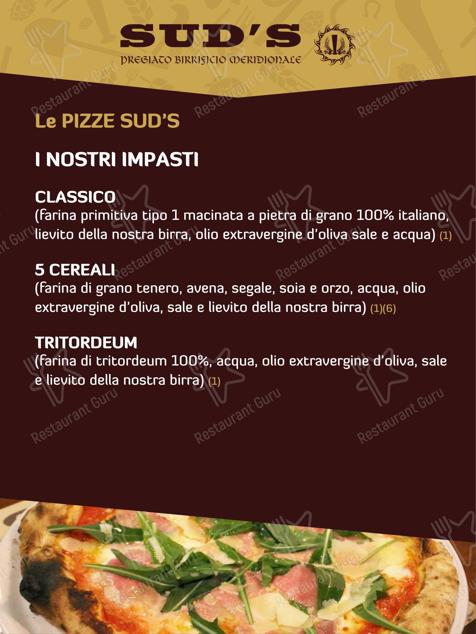 Menu di Sud's - Menu