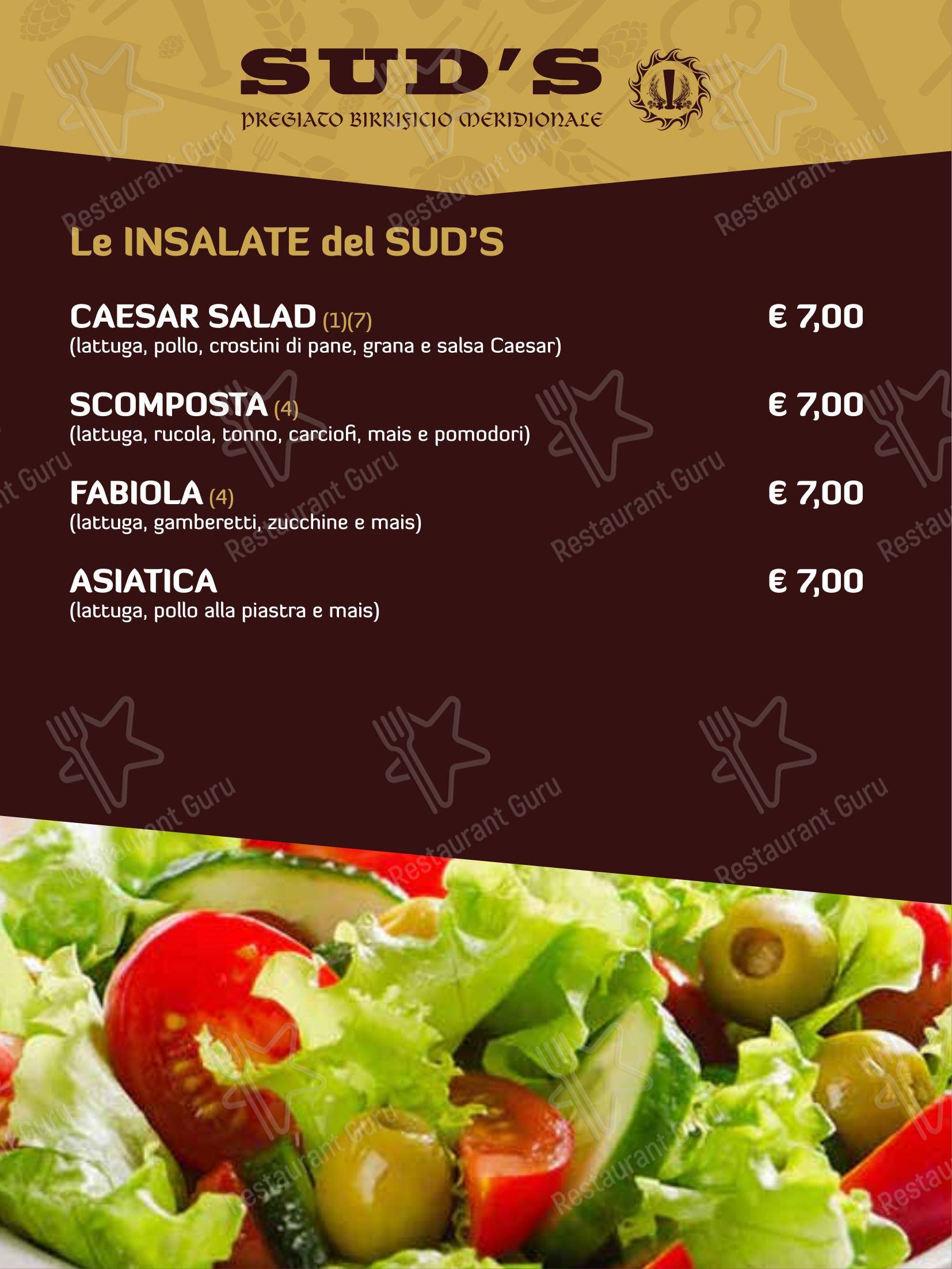 Sud's in Noci - Menu