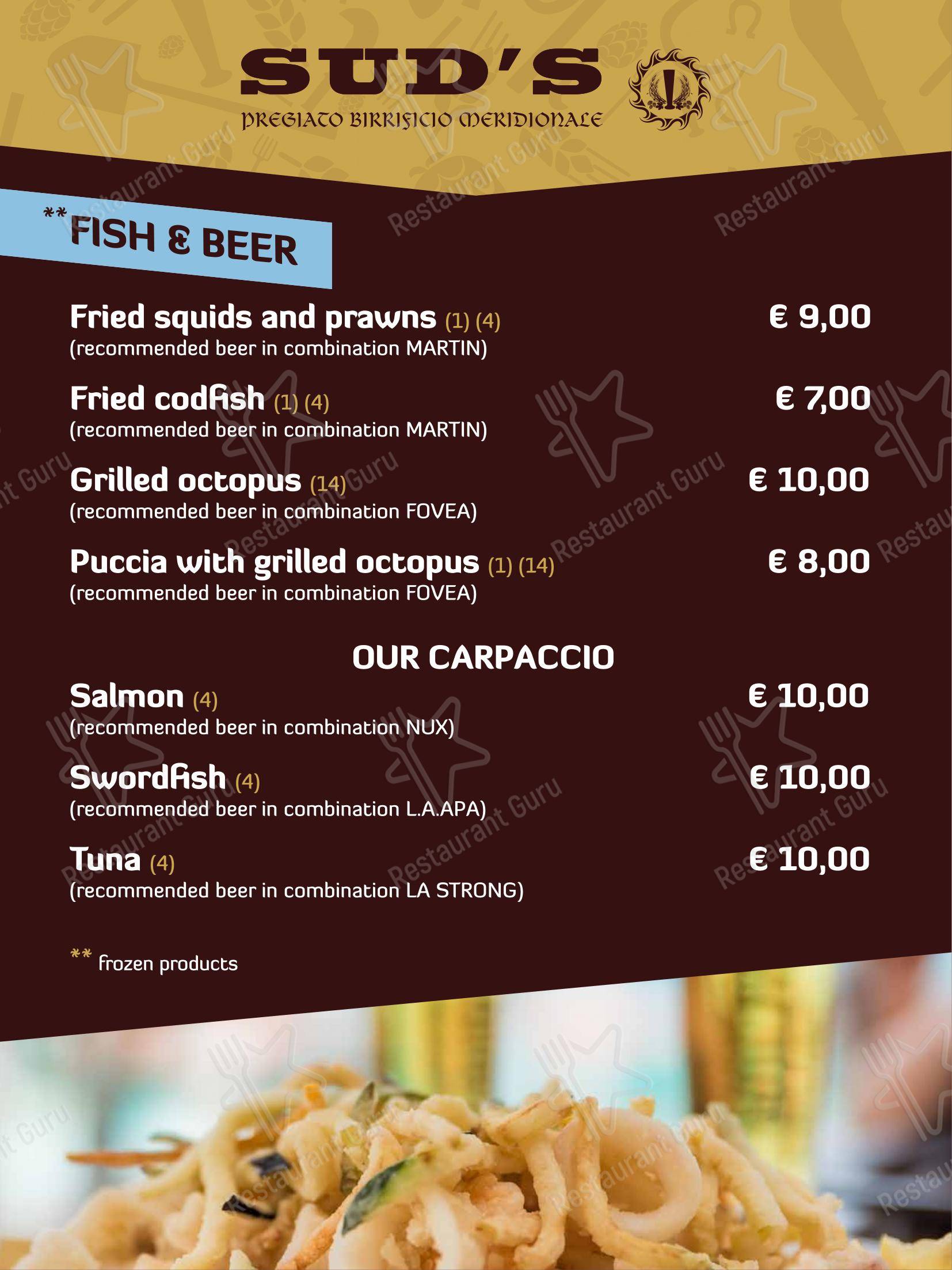 菜单 per Sud's ristorante