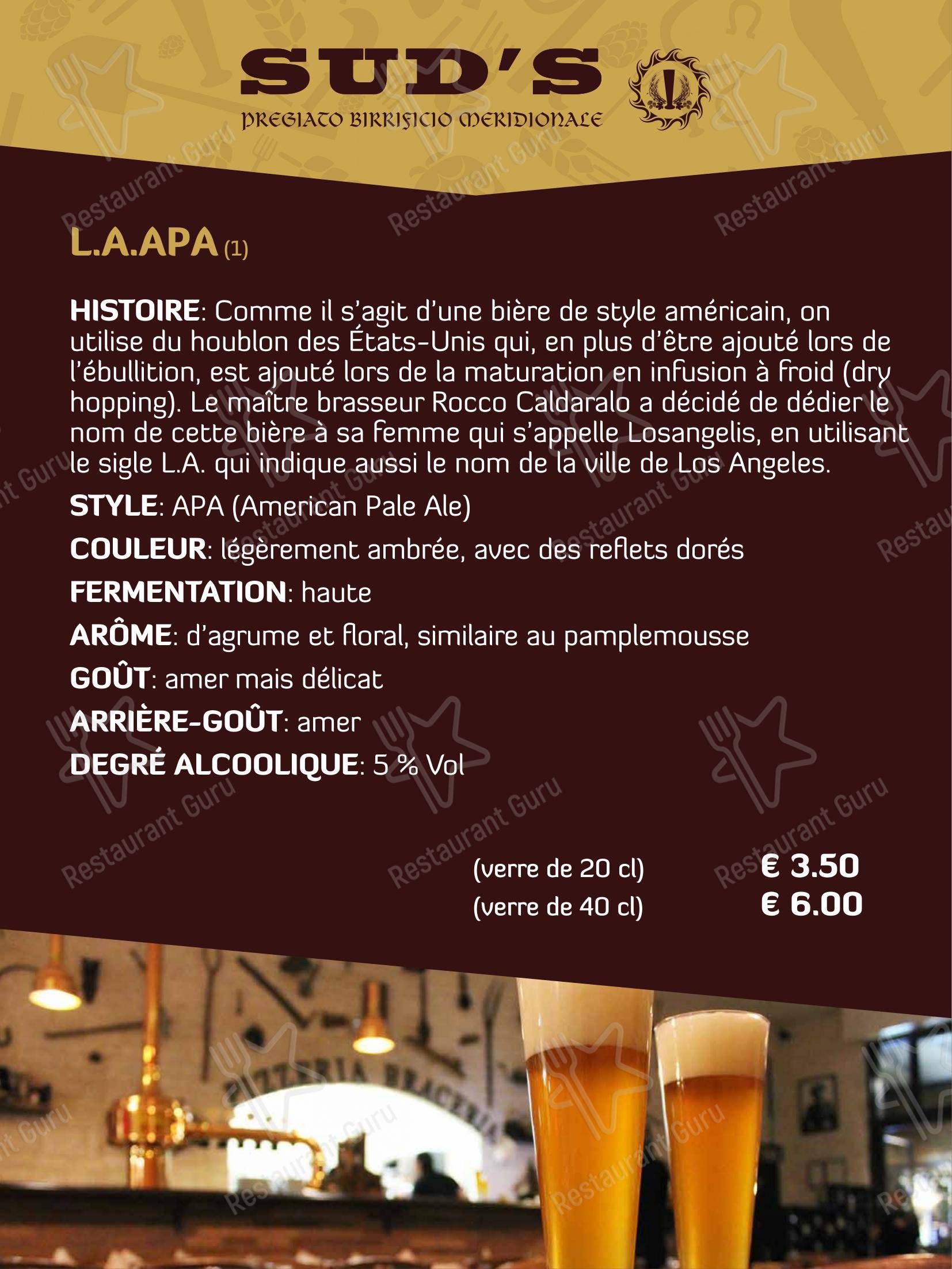 Menu di Sud's - Коктейльная карта