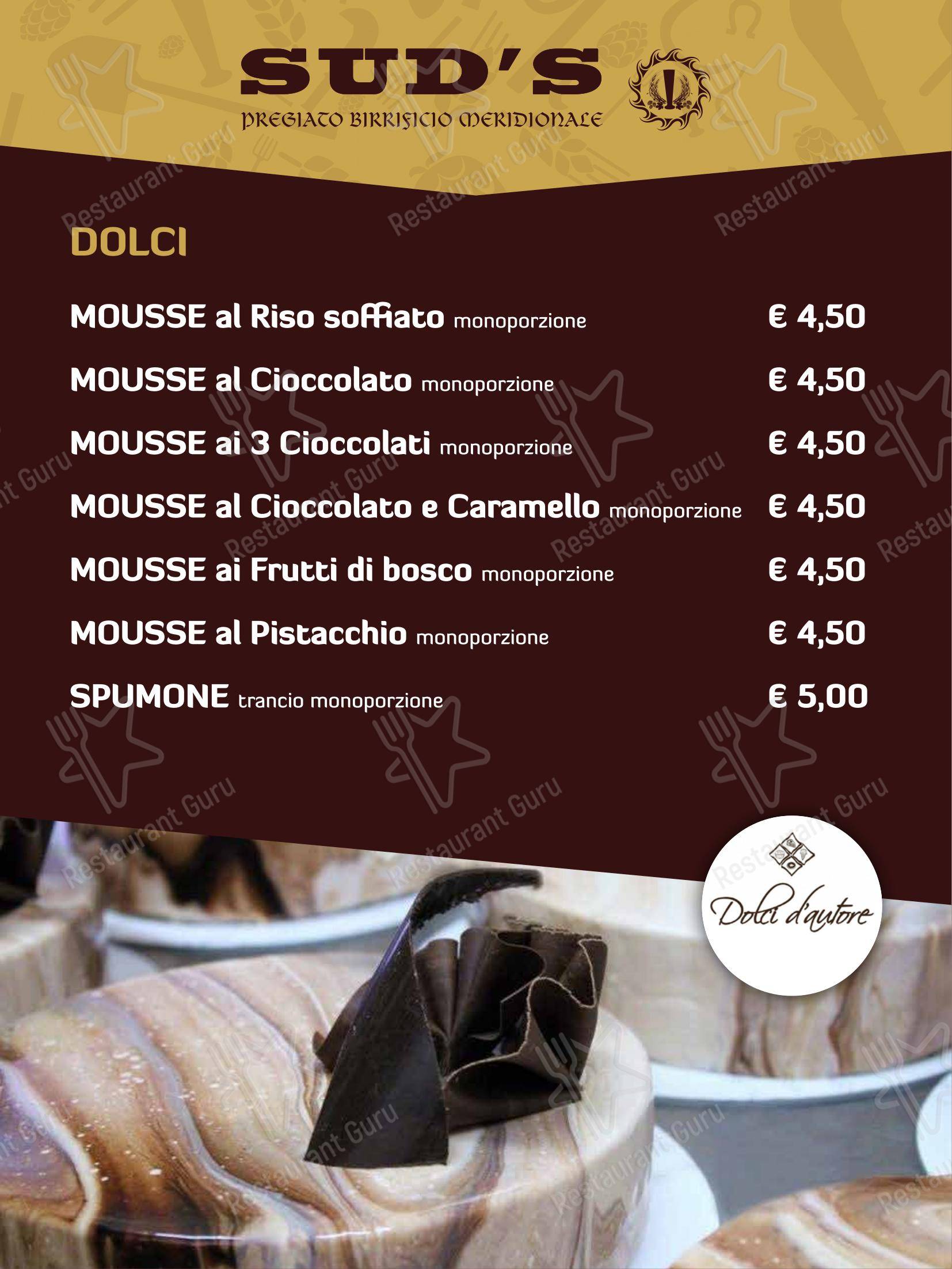 Menu per Sud's ristorante
