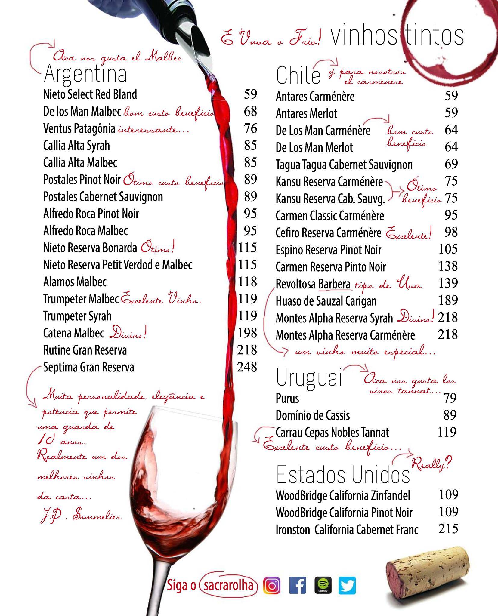 Sacra Rolha Wine Bar cardápio