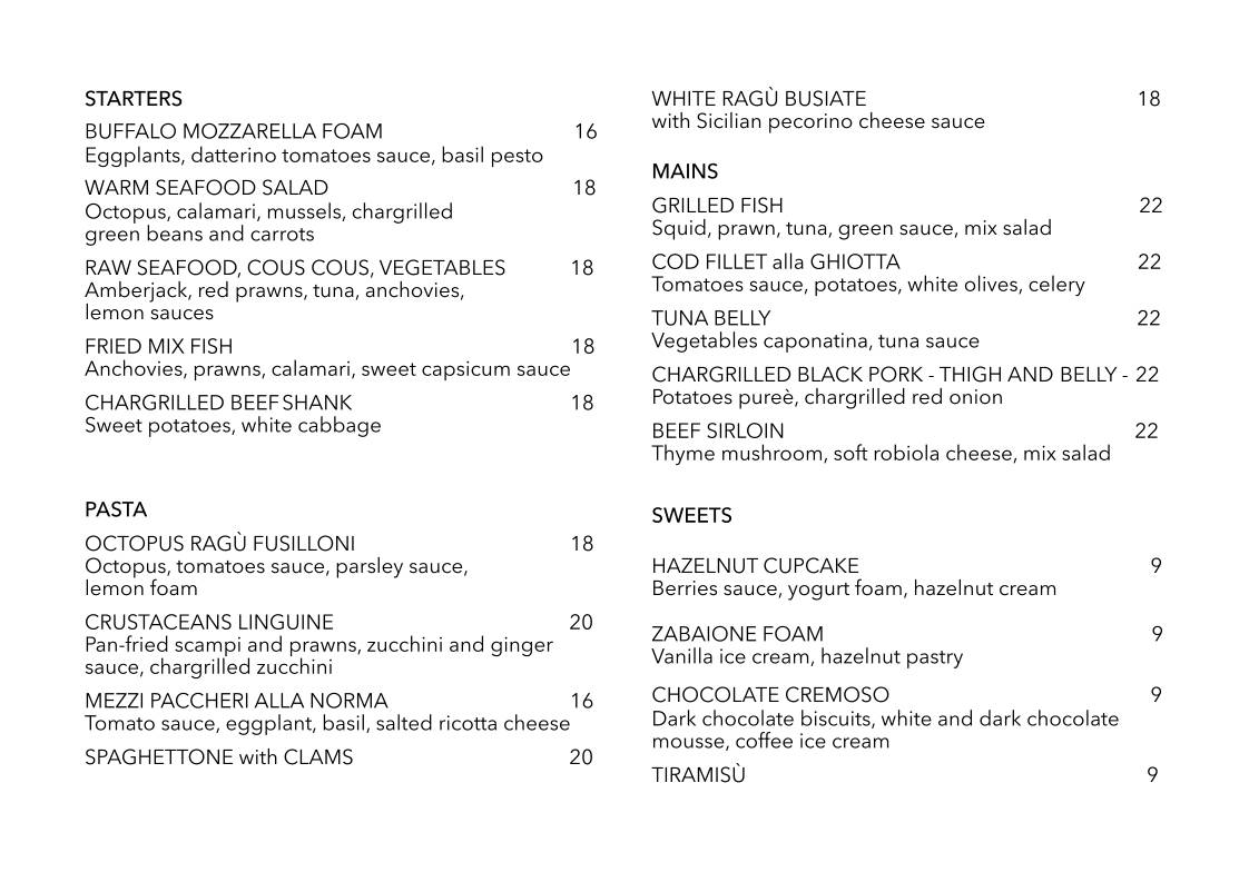 Menu di sagré ristorante 
