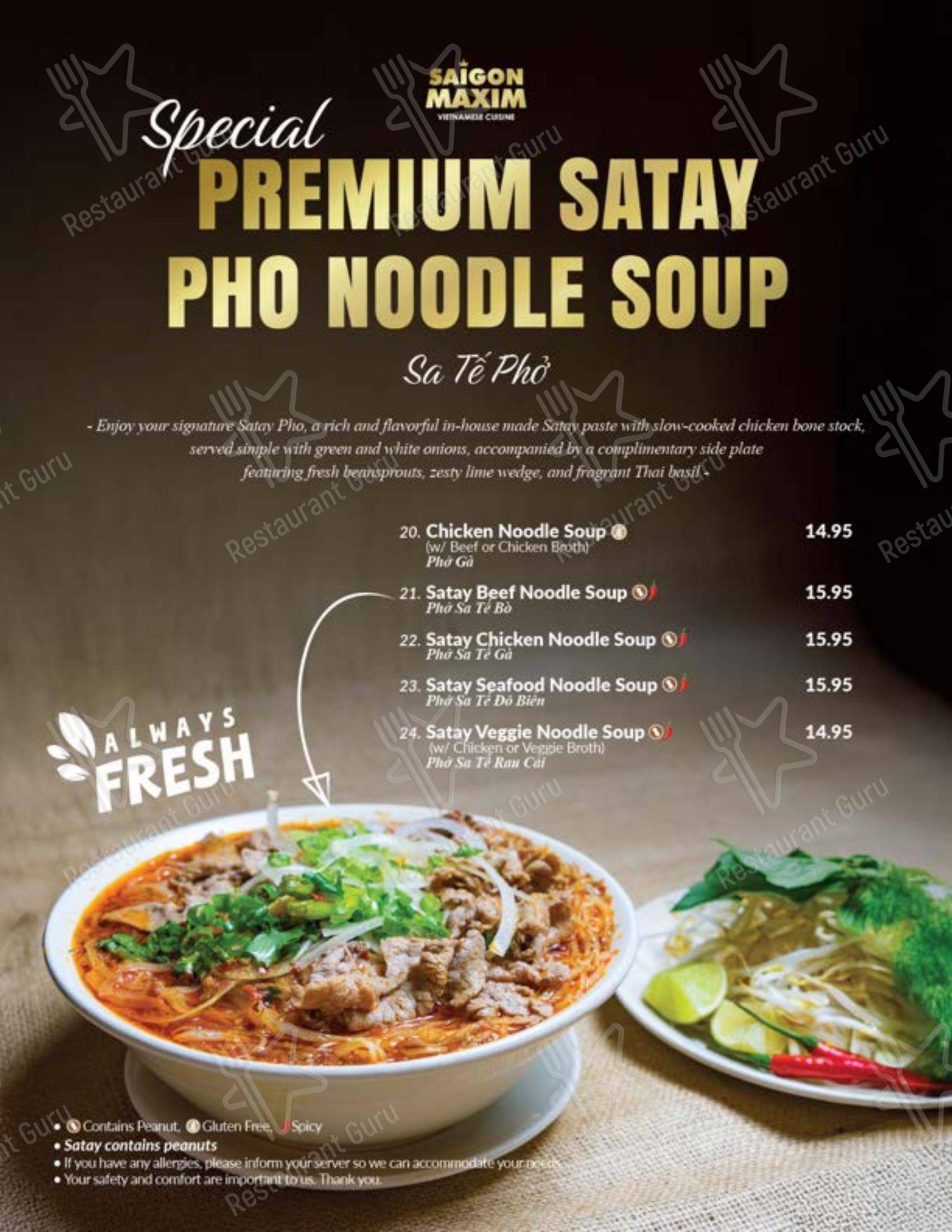 Menu pour Saigon Maxim (Riverbend) dans Calgary