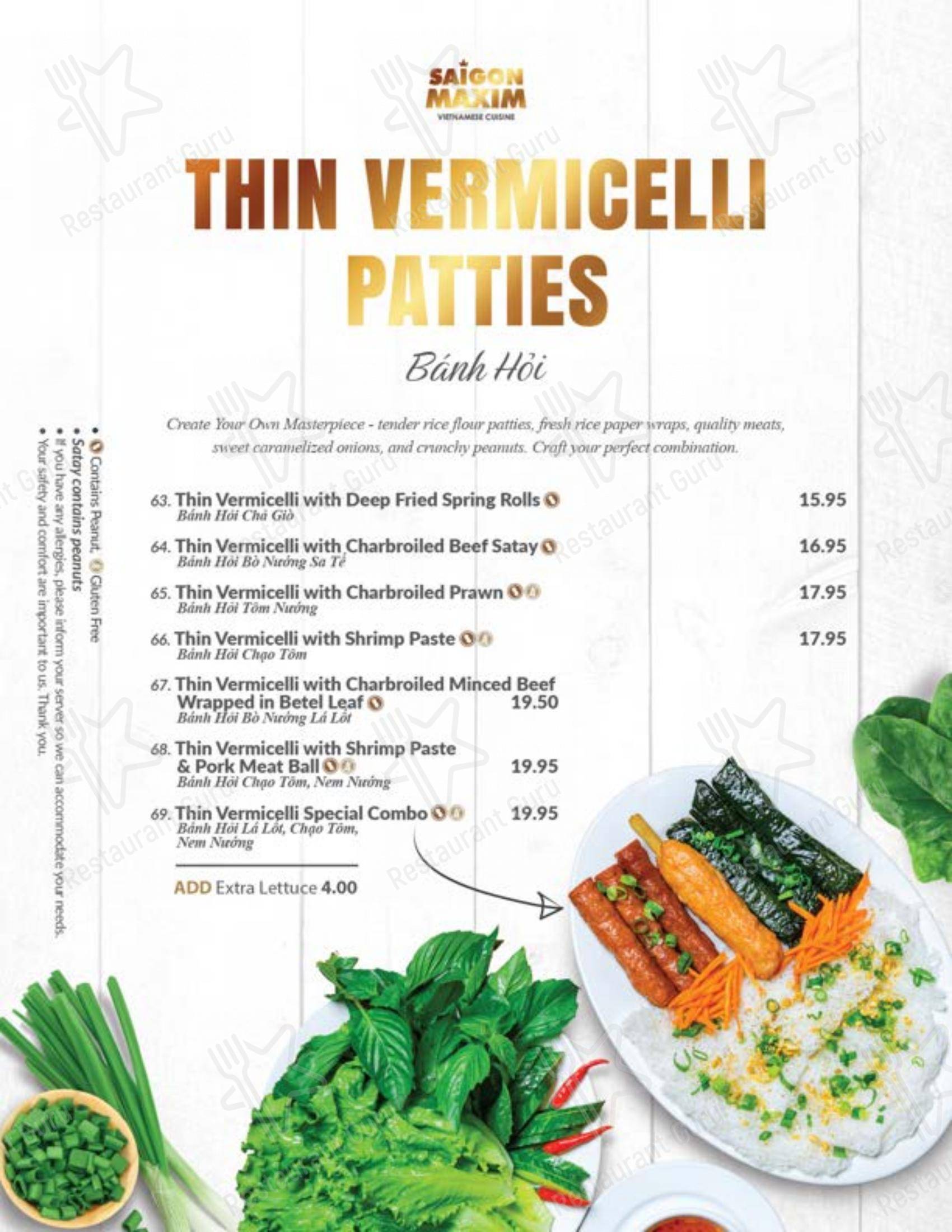 Saigon Maxim (Riverbend) dans Calgary - Menu