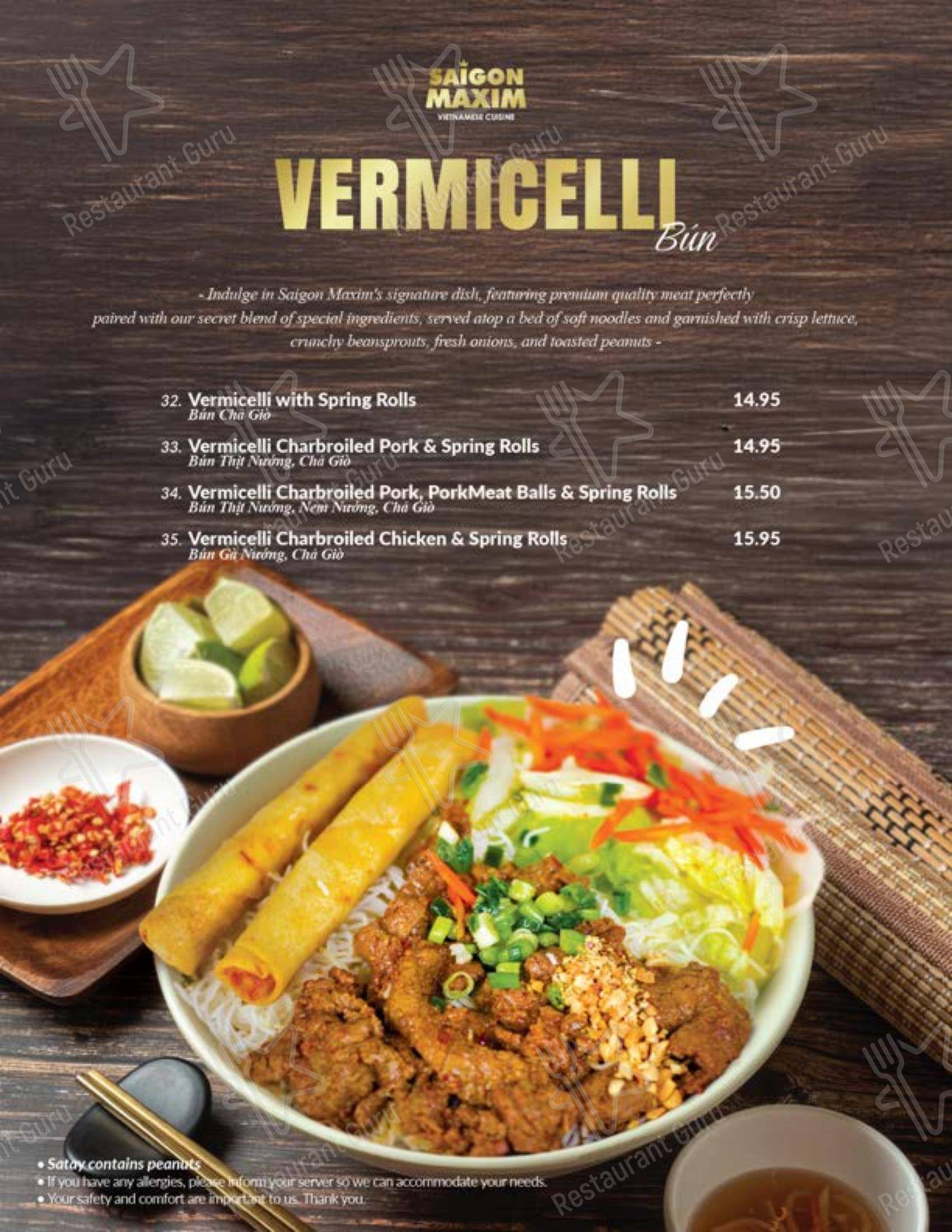 Menu pour Saigon Maxim (Riverbend) dans Calgary