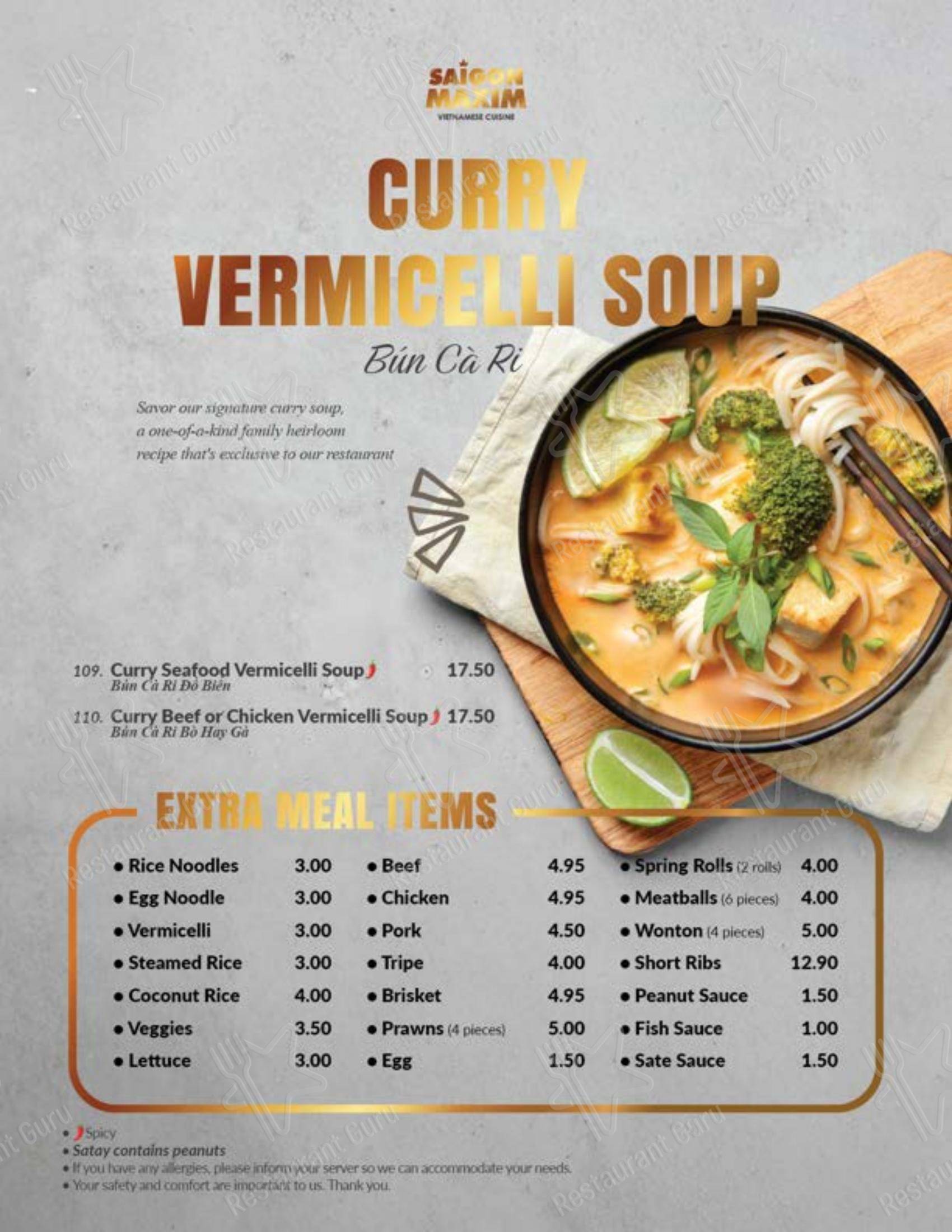 Saigon Maxim (Riverbend) dans Calgary - Menu